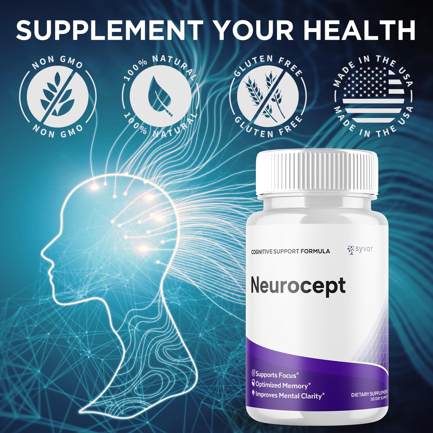 (2 Pack) Neurocept Capsules, Official Neurocept Brain Supplement Pills with All Natural Ingredients, Advanced Formula Support Pills with Max Strength Premium Vitamins for Women & Men (120 Capsules) SyvorAu supplements