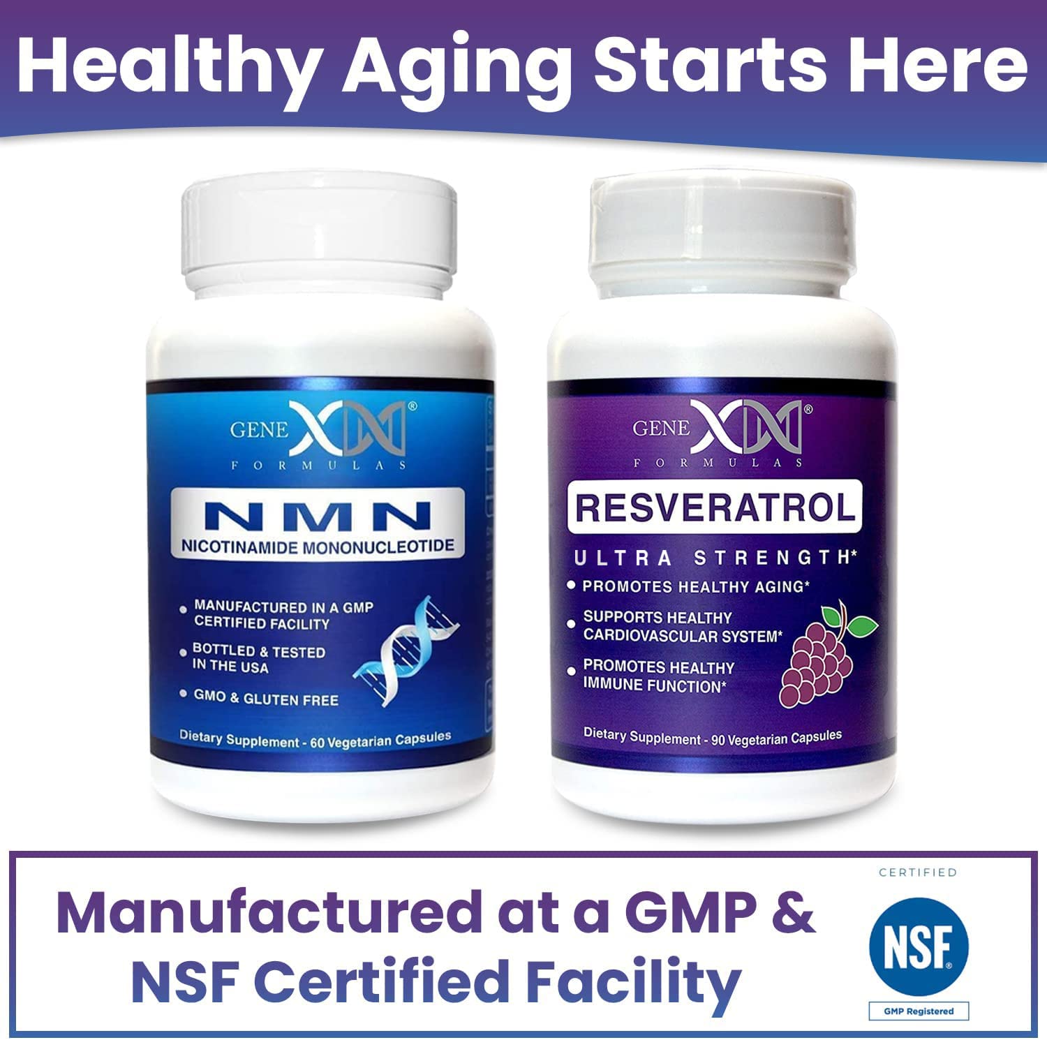 Genex Formulas NMN and Resveratrol Dynamic Duo Supplements | 250mg NAD+ Precursor and Ultra Strength 1500mg Resveratrol w/BioPerine, for Healthy Aging Support Genex FormulasAu supplements
