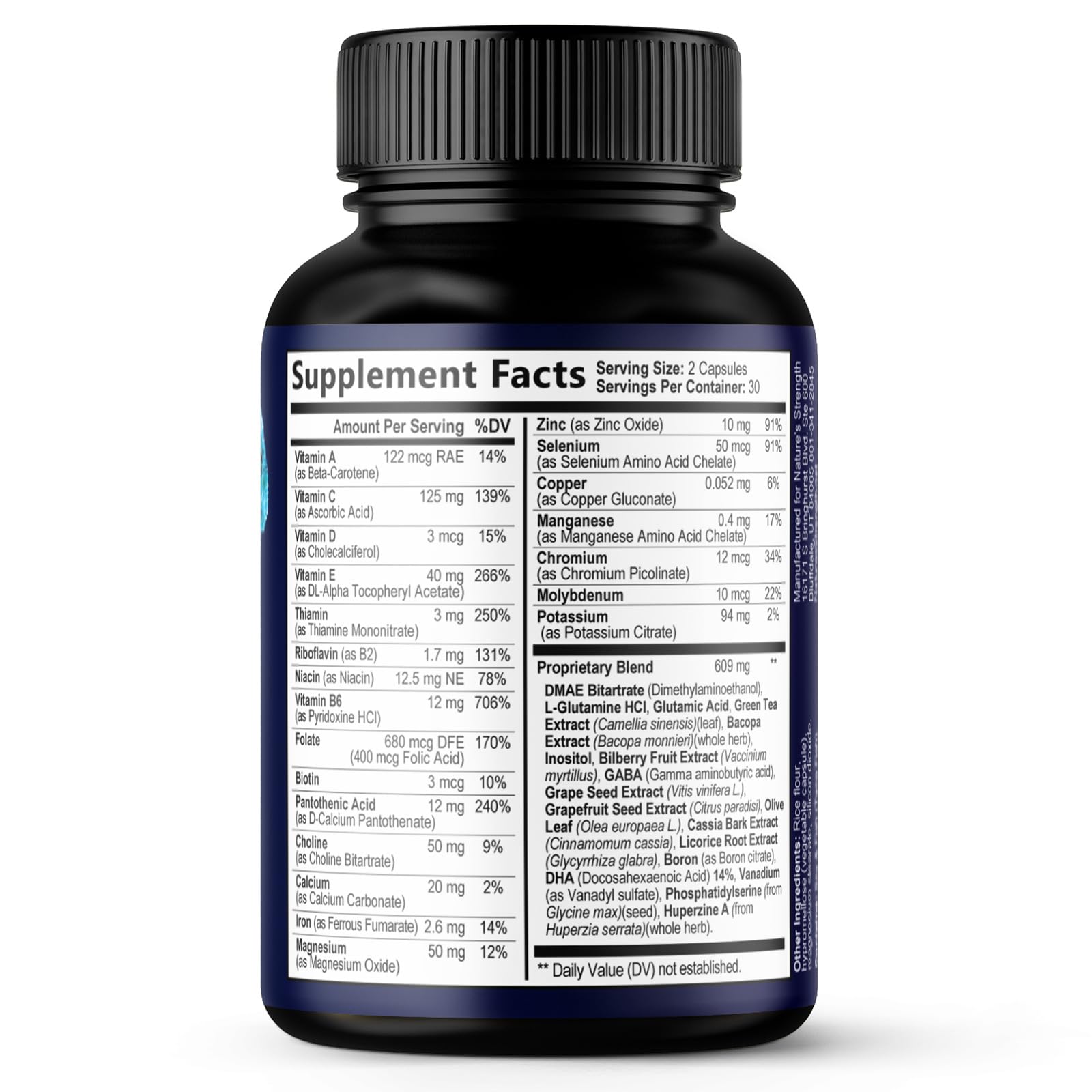 Brain Memory Supplement Pills - 3X Strength Nootropics for Concentration, Clarity & Focus Support - Brain Health Cognitive Vitamins with Bacopa, Phosphatidylserine & DMAE, Brain Booster - 60 Capsules Nature's StrengthAu supplements