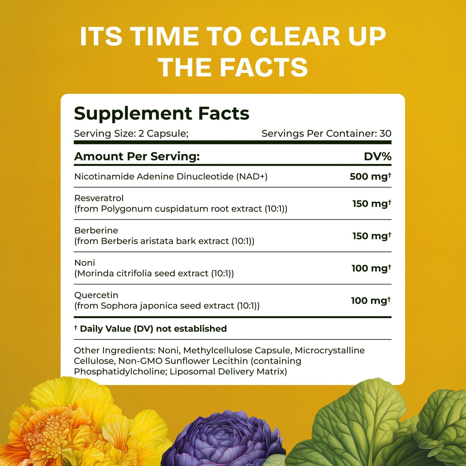 Liposomal NAD Supplement for Women w/Noni | 5-in-1 NAD Resveratrol Supplement w/Berberine & Quercetin | Pure NMN Powder Alternative | Supports Anti Aging & NAD+ Levels | 60 caps - 1 Pack Resurrected HealthAu supplements