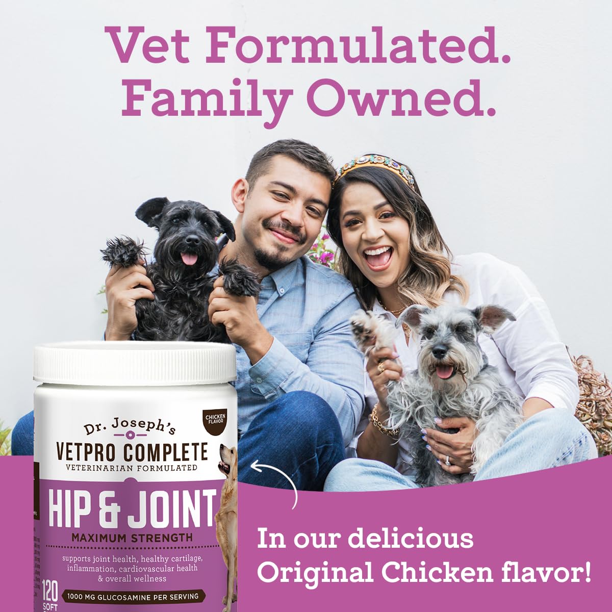 Dr. Joseph's VetPro Complete Dog Hip & Joint Supplement for Arthritis Pain Relief – High-Strength Glucosamine & Chondroitin Chews for Senior Dogs – Vet Formulated Daily Treats, Chicken Flavor, 120 Ct VetPro CompleteAu supplements
