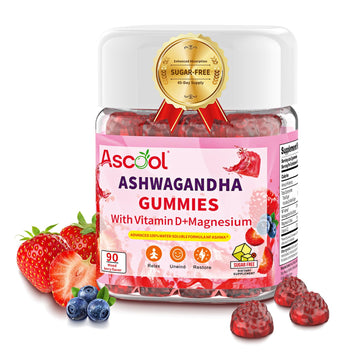 Ascool Ashwagandha Gummies for Stress Support & Relaxation with Magnesium + Vitamin D – 90 Count Sugar-Free, Vegan Ashwa Supplements AscoolAu supplements