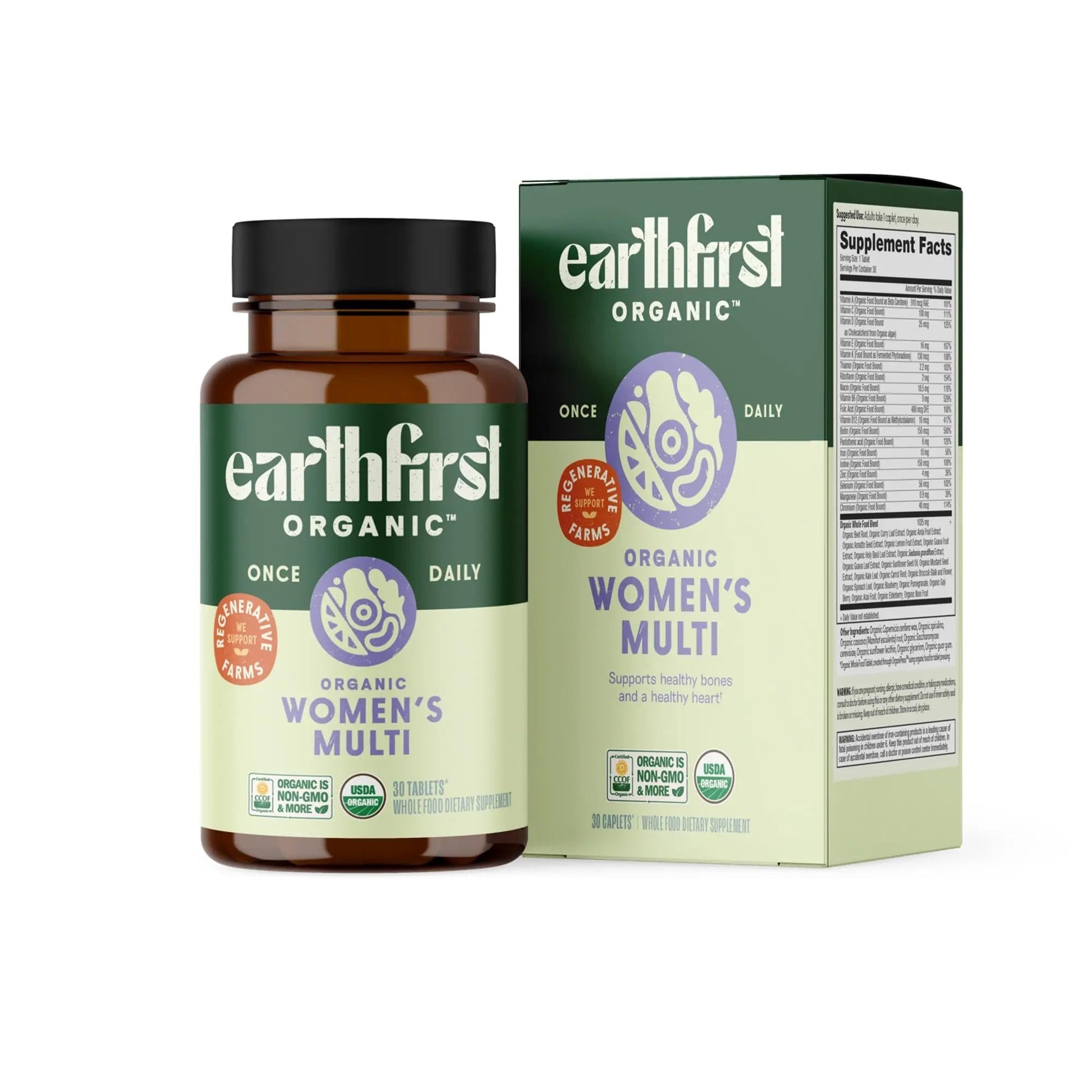EarthFirst Organic Women’s Multi Once Daily, Women's Multivitamin, Iron, Vitamin B12 & More, 19 Vitamins from Herbs & Superfoods, 30 Count EarthFirst OrganicAu supplements