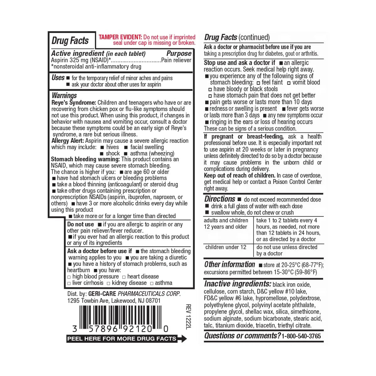 GeriCare Enteric Coated Aspirin Tablets 325mg (200 Count) NSAID Pain Reliever & Fever Reducer for Adults- Regular Strength Aspirin for Headache Arthritis Menstrual & Muscle Pain GeriCareAu supplements