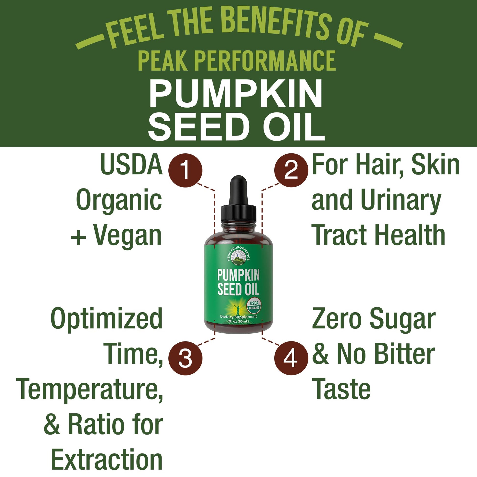 Pumpkin Seed Oil. USDA Organic Vegan Liquid Drops Extract for Women and Men. Supplement for Hair Growth, Skin Health, UT, Prostate Support. Zero Sugar, Gluten Free. Take Orally No Capsules Peak PerformanceAu supplements