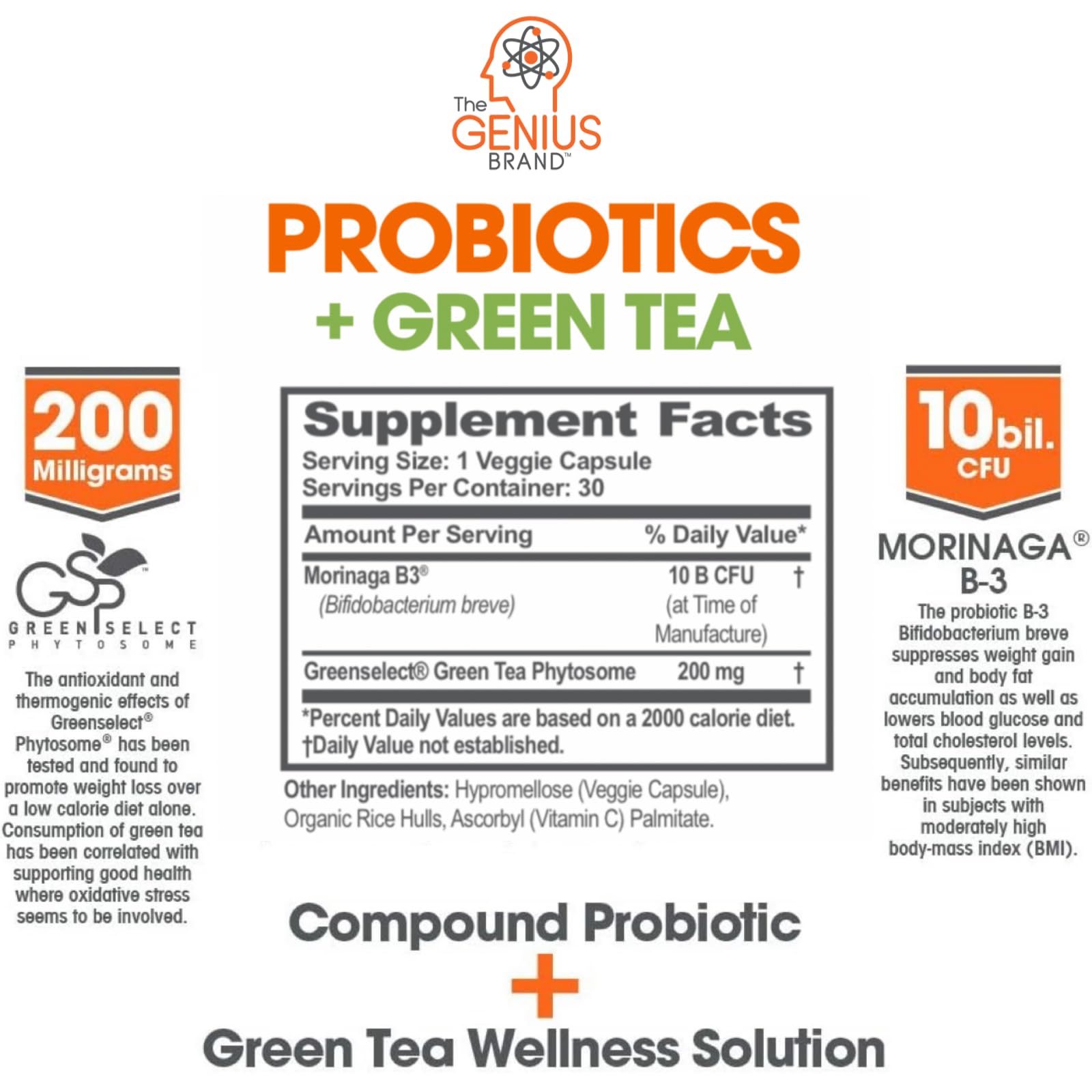 Genius Probiotics for Weight Loss with Green Tea Extract - Fat Burner Supplement & Digestive The Genius BrandAu supplements