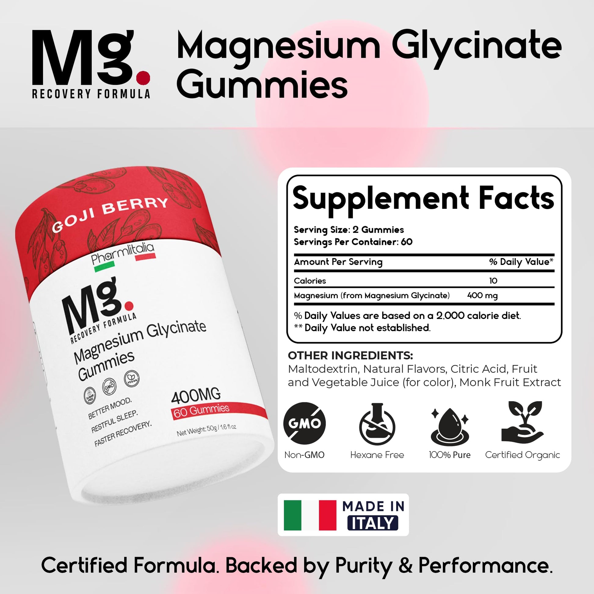 Magnesium Glycinate Gummies 400mg - Sleep Gummies for Kids & Adults - Magnesium Glycinate Chewable High Absorption for Muscle Recovery, Better Sleep & Relaxation (Gojiberry) PharmlitaliaAu supplements