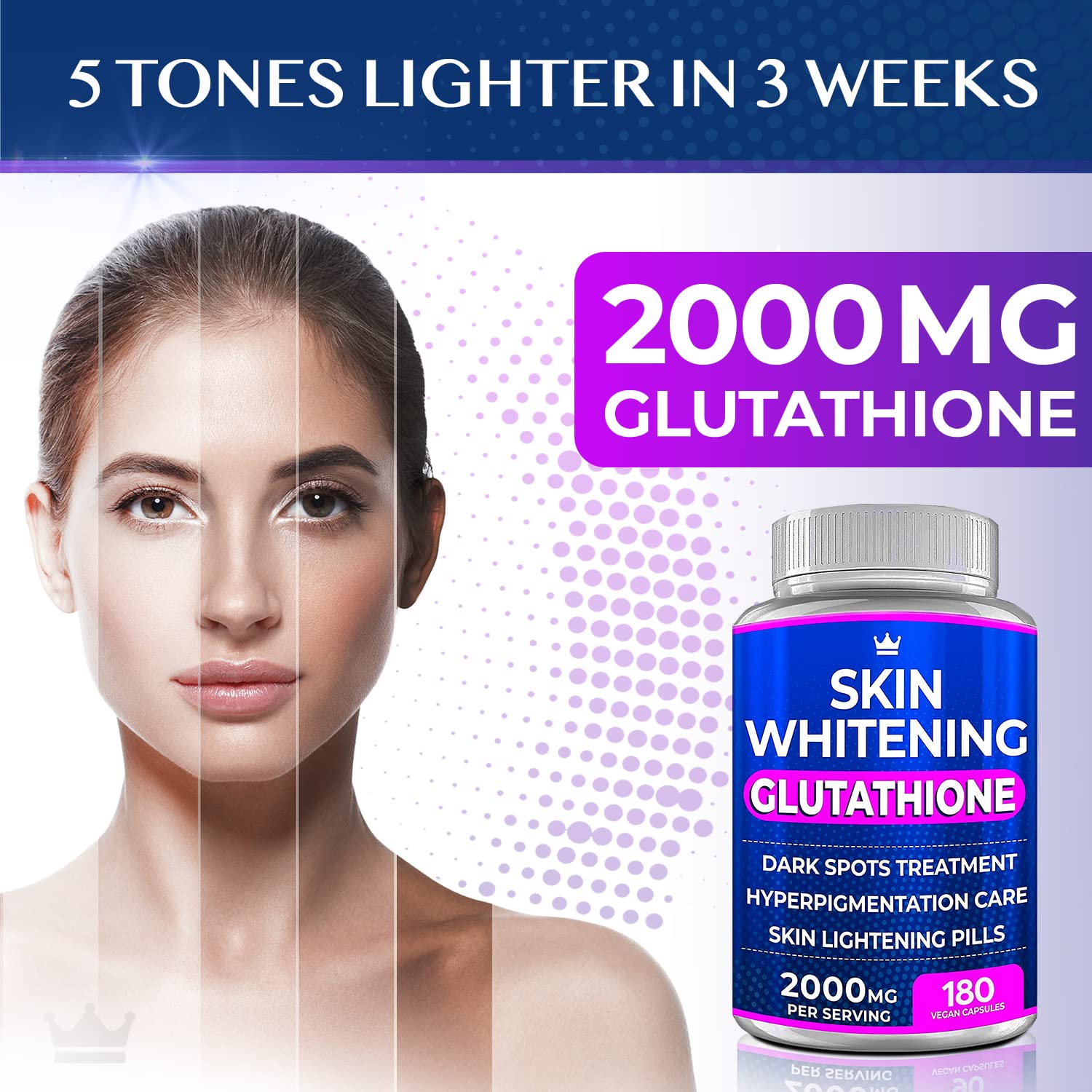 Glutathione Whitening Pills - 180 Capsules 2000mg Glutathione - Effective Skin Lightening NORTHERN CROWN COSMETICSUS supplements