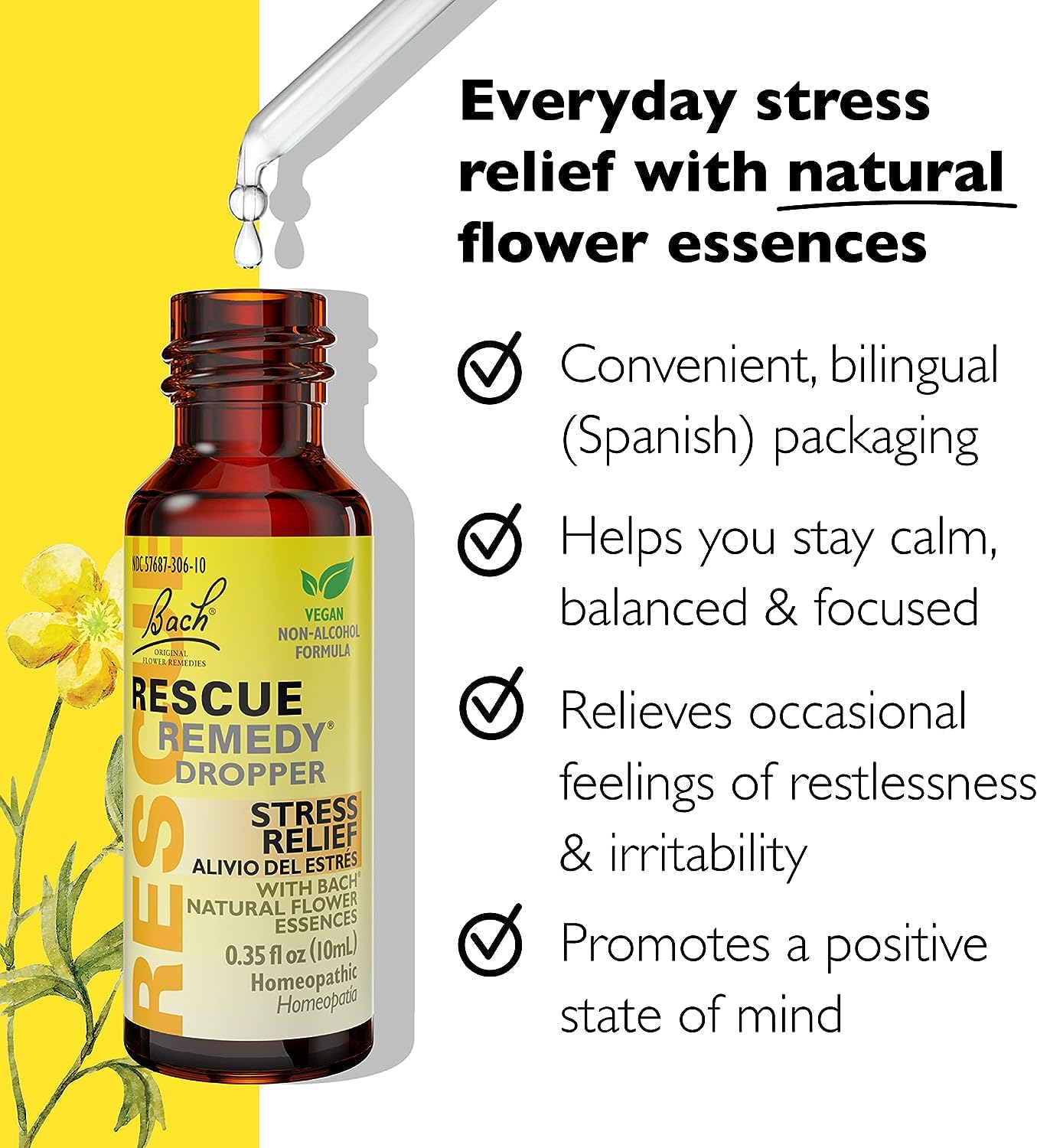 Bach RESCUE Remedy Dropper 10mL Bundle, Non-Alcohol Formula, Natural Stress Relief RESCUEAu supplements
