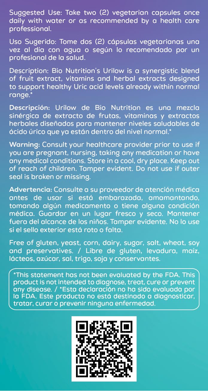 Bio Nutrition 2 Pack Urilow 60 Vegetarian Capsules | Natural Support for Urinary Health | Promotes a Healthy Uric Acid Balance Bio NutritionAu supplements