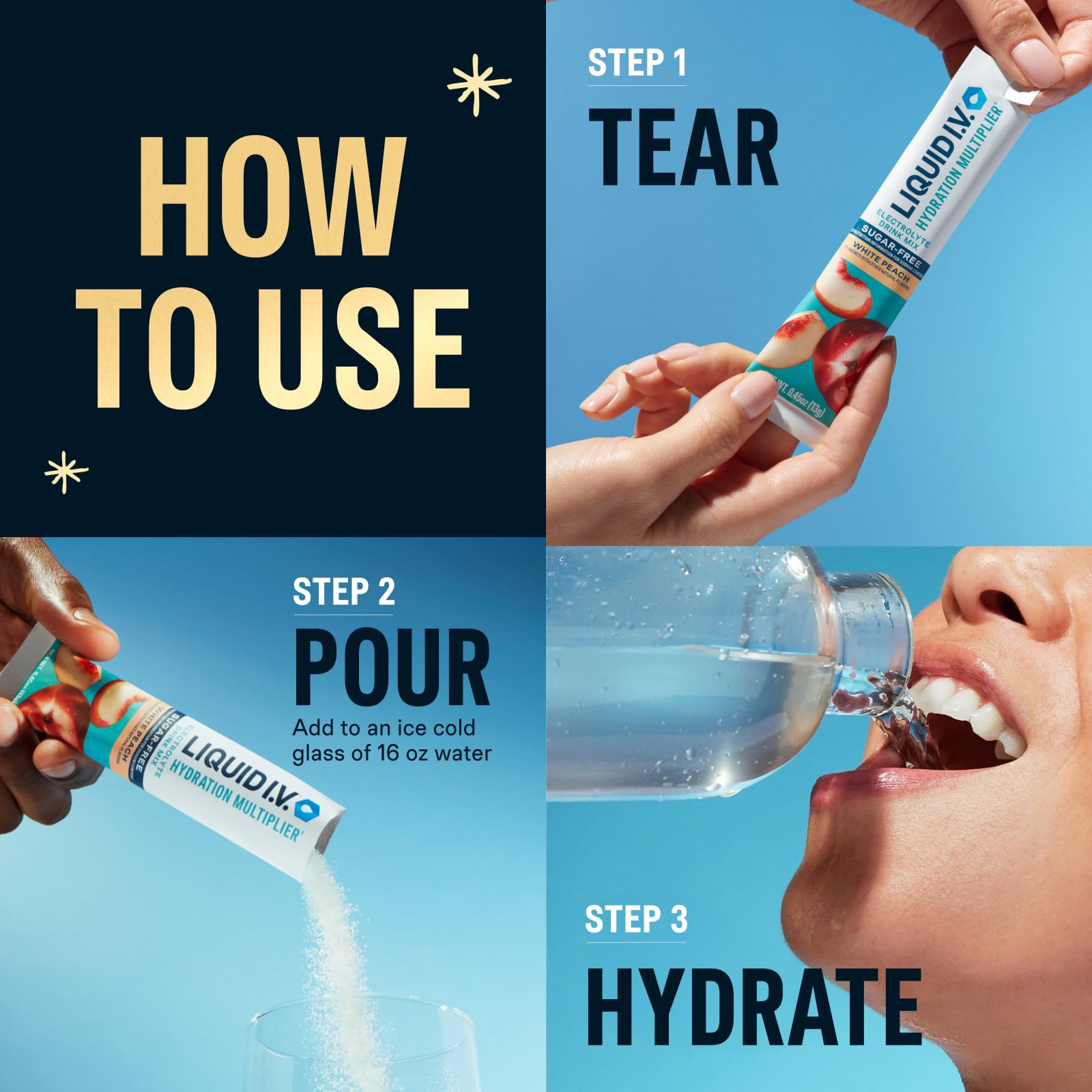 Liquid I.V.® Hydration Multiplier Sugar-Free - Variety Pack Stocking Stuffer - Raspberry Melon, Lemon Lime, and White Peach - 4 Pack (12 Sticks) Liquid I.V.US supplements