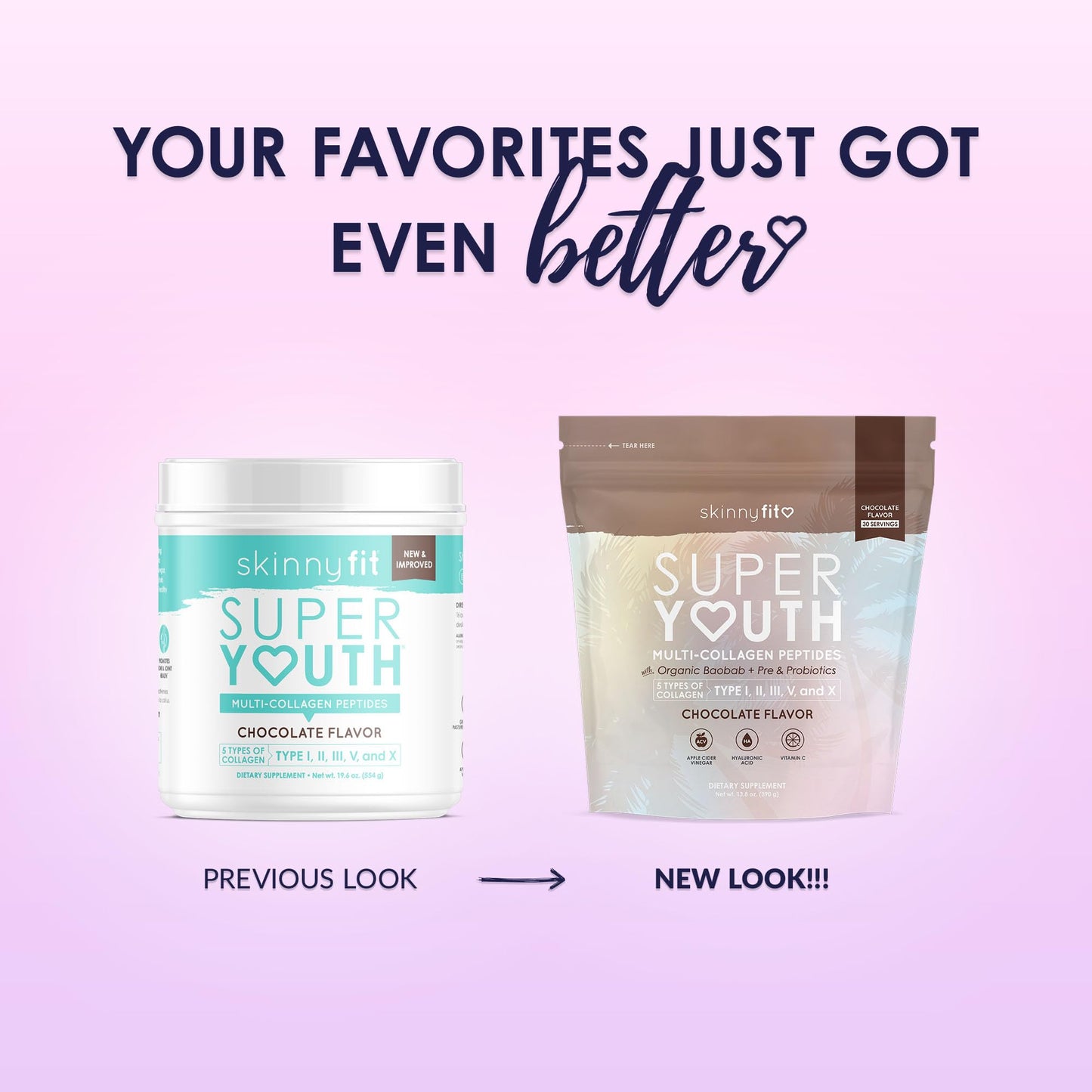 SkinnyFit Super Youth Chocolate Multi-Collagen Peptides + Probiotics, Baobab Fiber SkinnyFitUS supplements