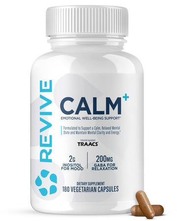 Revive MD Calm, Emotional Well-Being Support Supplement - Stress Management for Men & Women - Mood Enhancement Supplement Promotes Relaxation with L-Theanine, GABA & 5-HTP (180 Capsules, 30 Servings) ReviveAu supplements