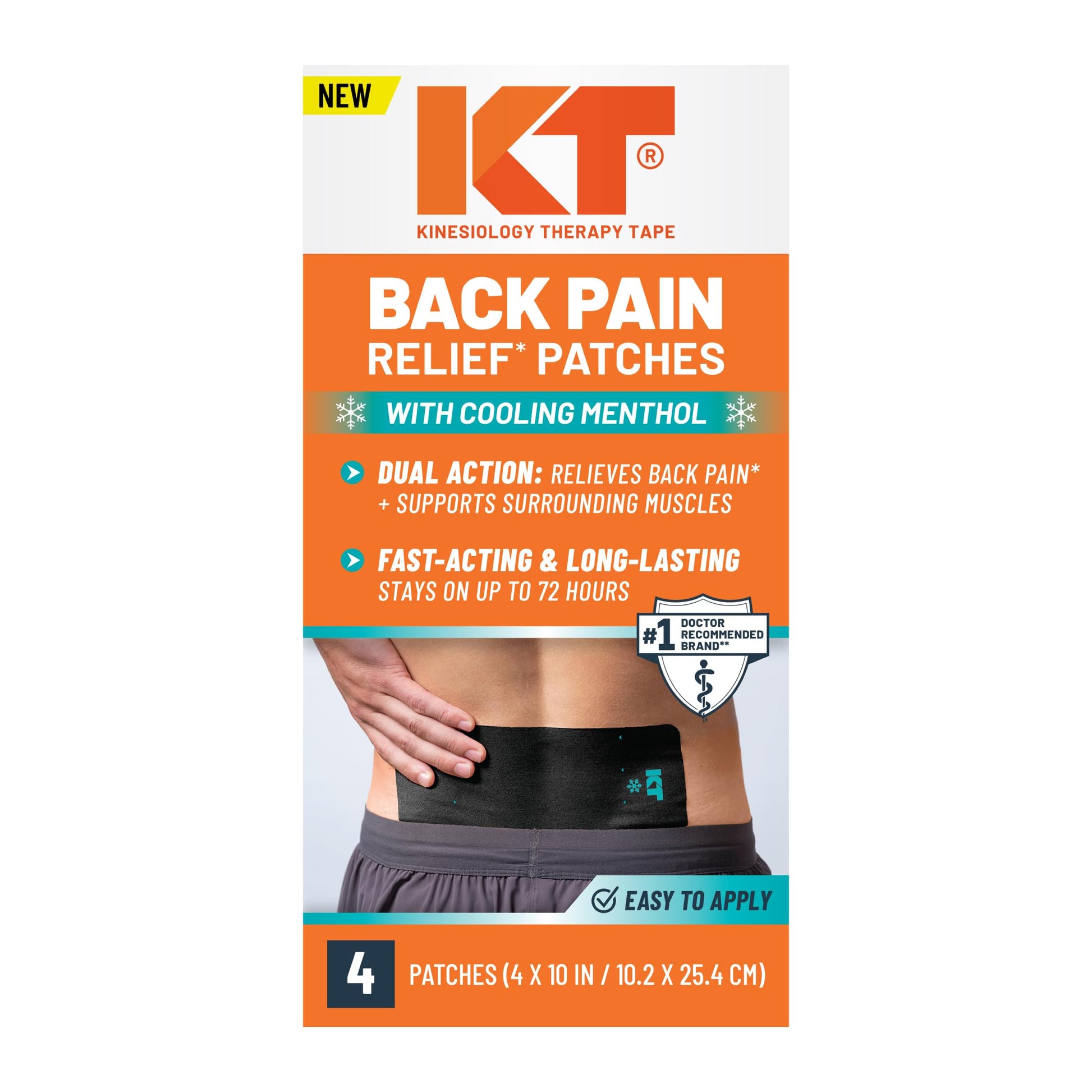 KT Tape, Back Pain Relief Patches, Extra Large 4"x10", Menthol Infused Kinesiology Tape, Cooling Pain Therapy, Everyday Long-Lasting Relief, 4 Count KT TapeAu supplements