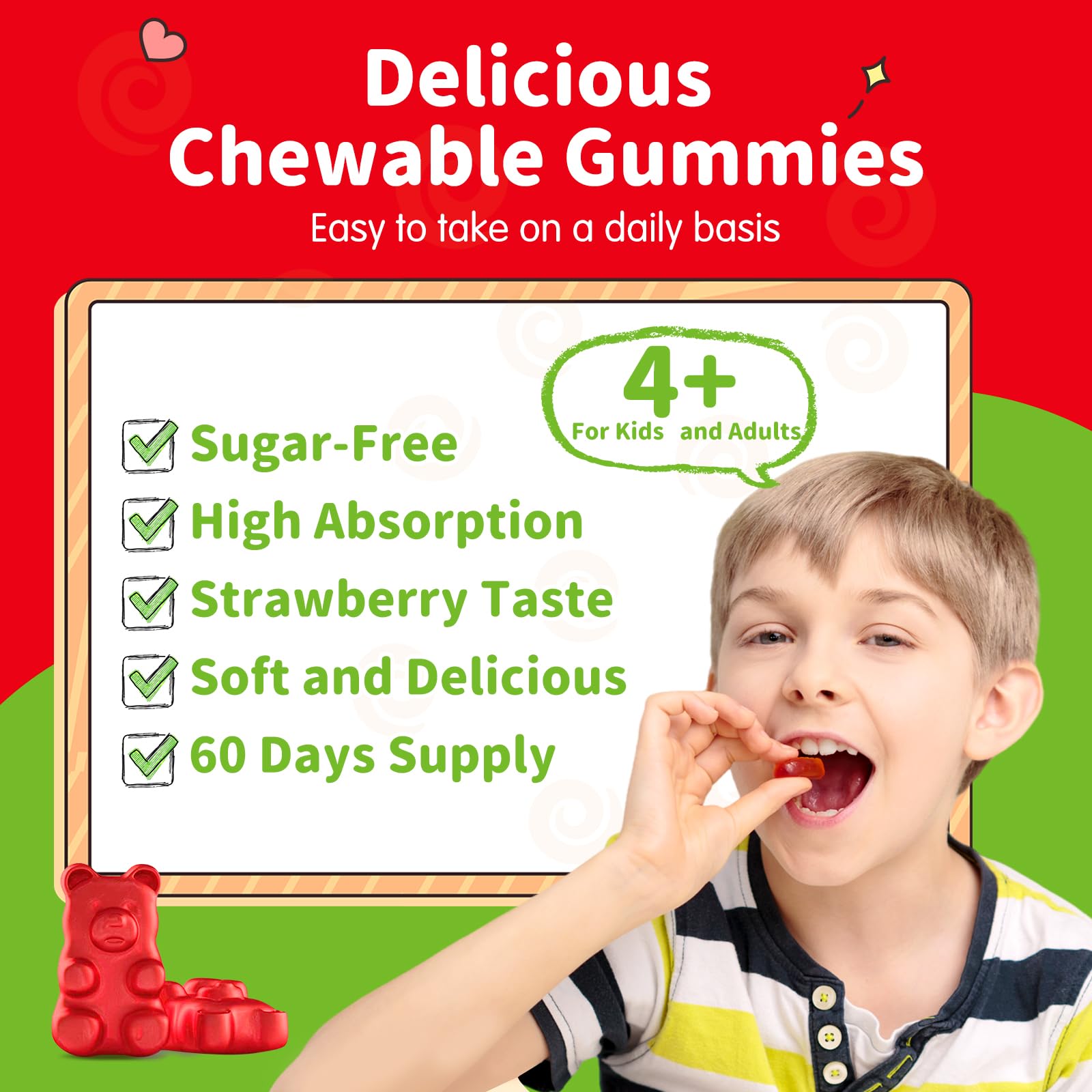 Magnesium Gummies for Kids - Magnesium Glycinate Gummies Supplement with L-Theanine, Vitamin B6, D3 for Kids & Adults Sleep, Calm, Relaxation, Brain, Bones, Sugar Free Strawberry 60ct ReviNutraAu supplements