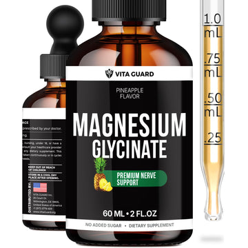 Magnesium Glycinate 500mg Liquid Drops – Sugar-Free Magnesium Supplement, Vegan Formula, 60 mL Flavor Pineapple Vita GuardAu supplements