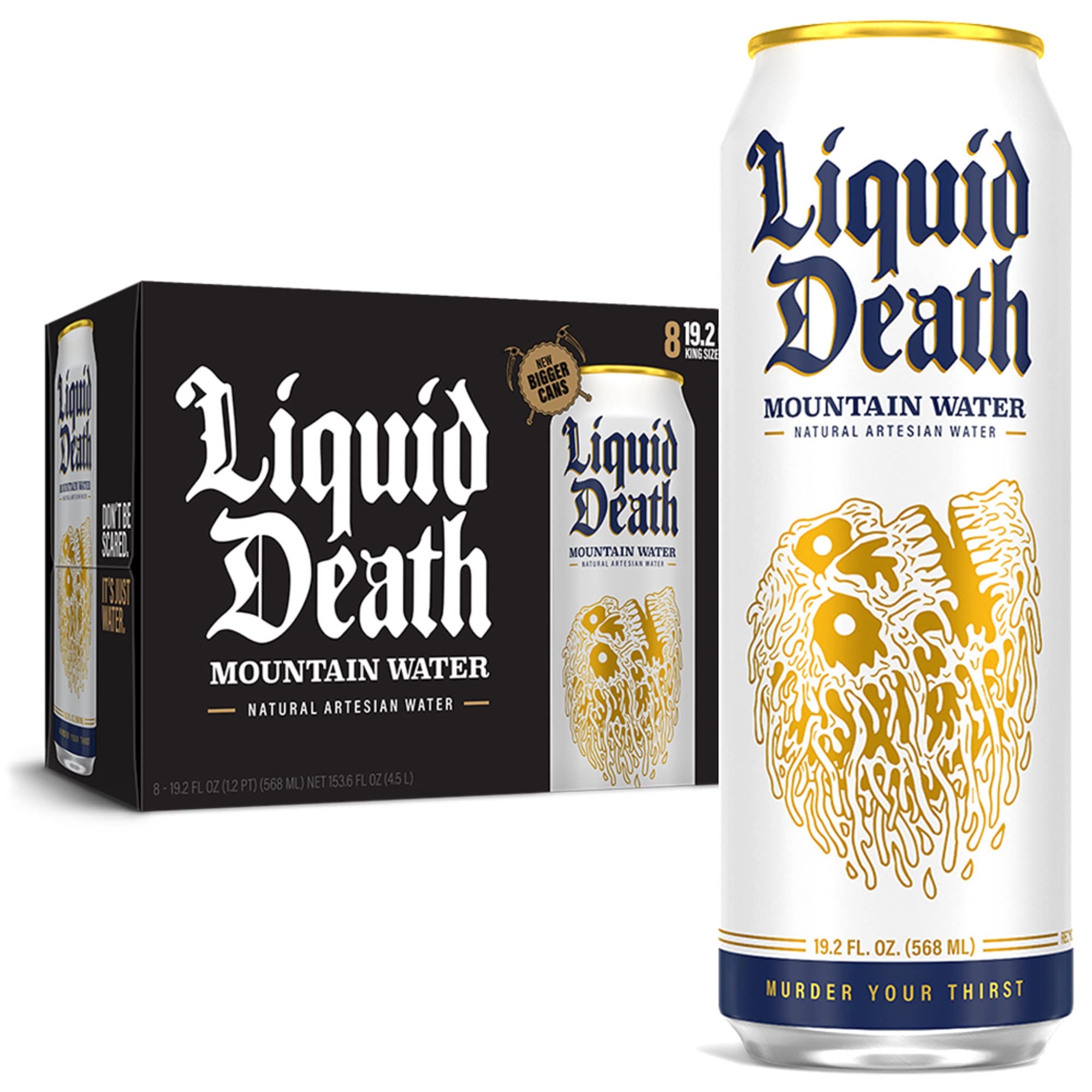 Liquid Death Still Mountain Water, 19.2 oz King Size Cans (8-Pack) Liquid DeathUS supplements