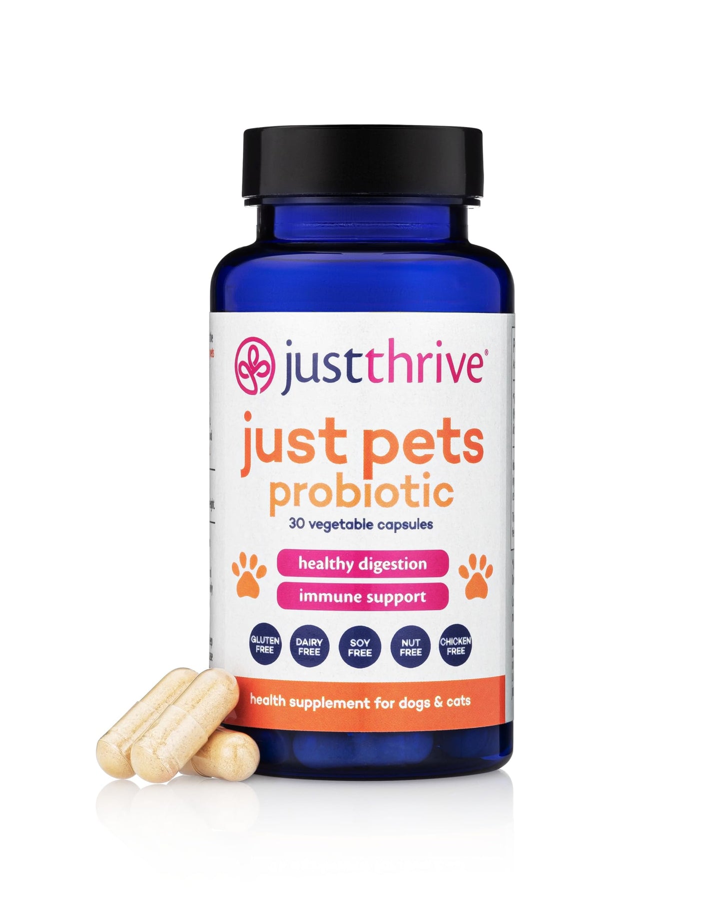 Just Thrive Just Pets Probiotic - Daily Digestive Probiotics for Dogs and Cats - 4 Billion CFUs Pet Probiotic, 30 Capsules Just ThriveUS supplements