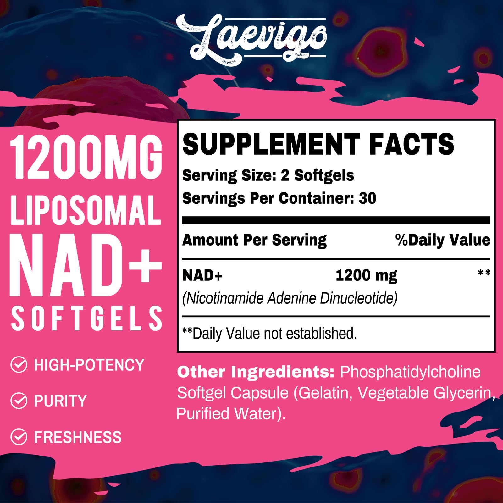 Laevigo Liposomal NAD+ Supplement 1200mg High Absorption, Cellular Energy & Mitochondrial Support, NAD Plus for Longevity & Vitality, Anti-Aging Formula, 60 Softgels LaevigoAu supplements