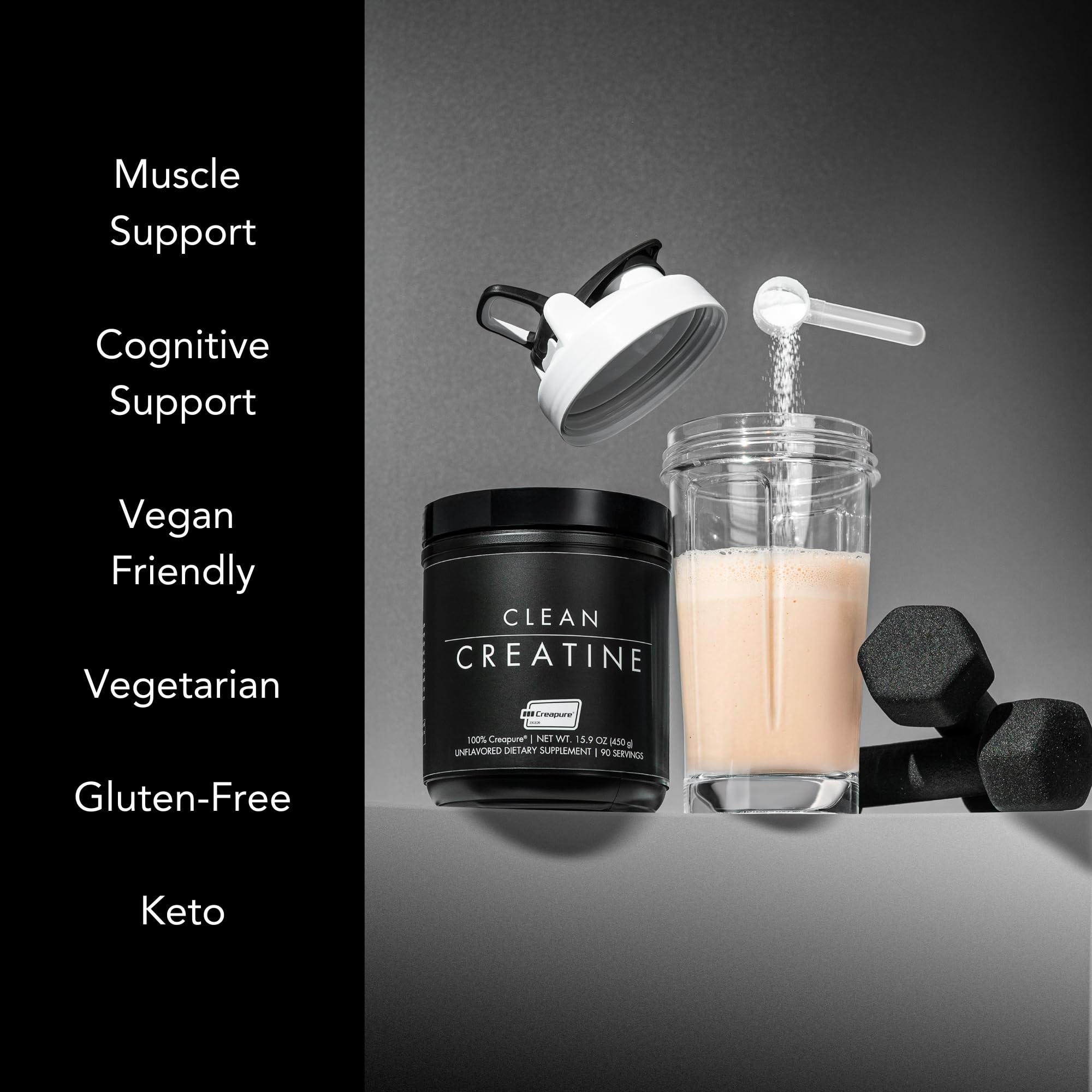 CLEAN Creatine - 100% Creapure® Creatine Monohydrate Powder for Muscle Health, Performance and Cognitive Support | 3rd Party Certified by NSF | 90 Servings | Unflavored | Vegan, Keto, and Gluten-Free CLEANAu supplements