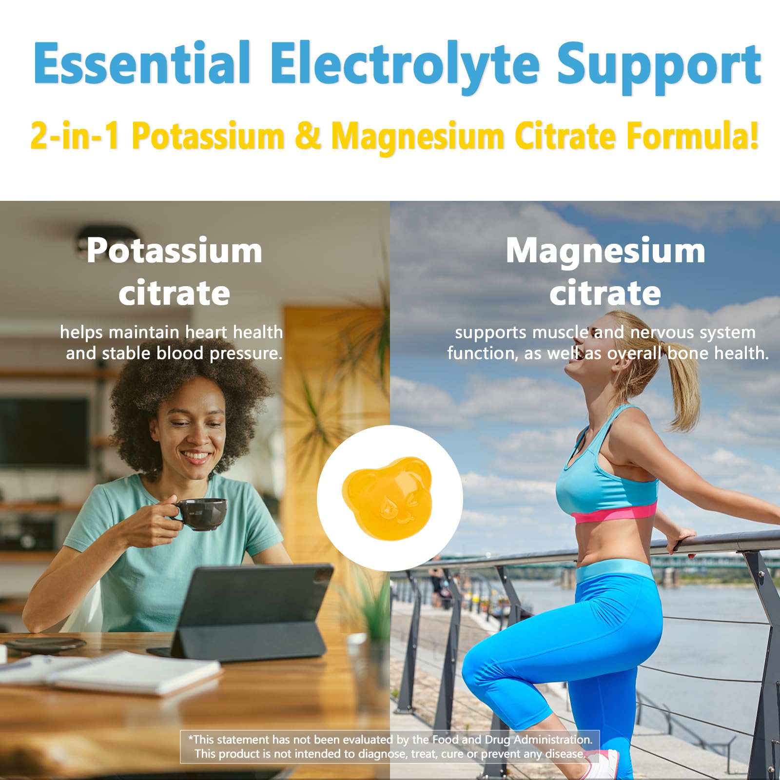 Biobor Potassium Magnesium Gummies, Magnesium Citrate & Potassium Citrate Supplements with Vitamin D3, B6 for Electrolyte Balance, Muscle, Leg Cramps, GMO Free Gluten Free (Pineapple,60 Count) BioborAu supplements