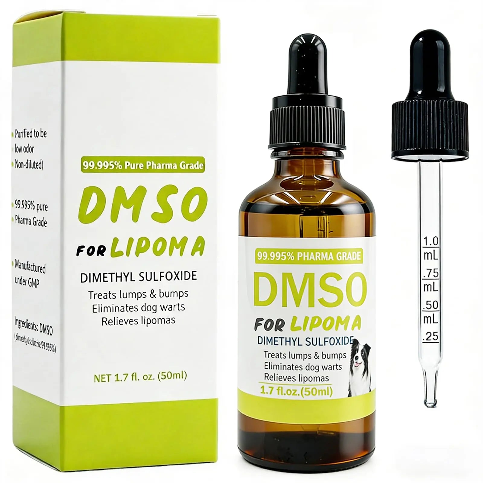 Topical 99.995% DMSO for Dogs Lipoma, Lipoma Treatment for Dogs, Reduce Fatty Lumps and Bumps Inflammation, Swelling, Dog Pain Relief, DMSO in Glass Bottle with Precision Dropper, 1.7 oz JdicklaryAu supplements