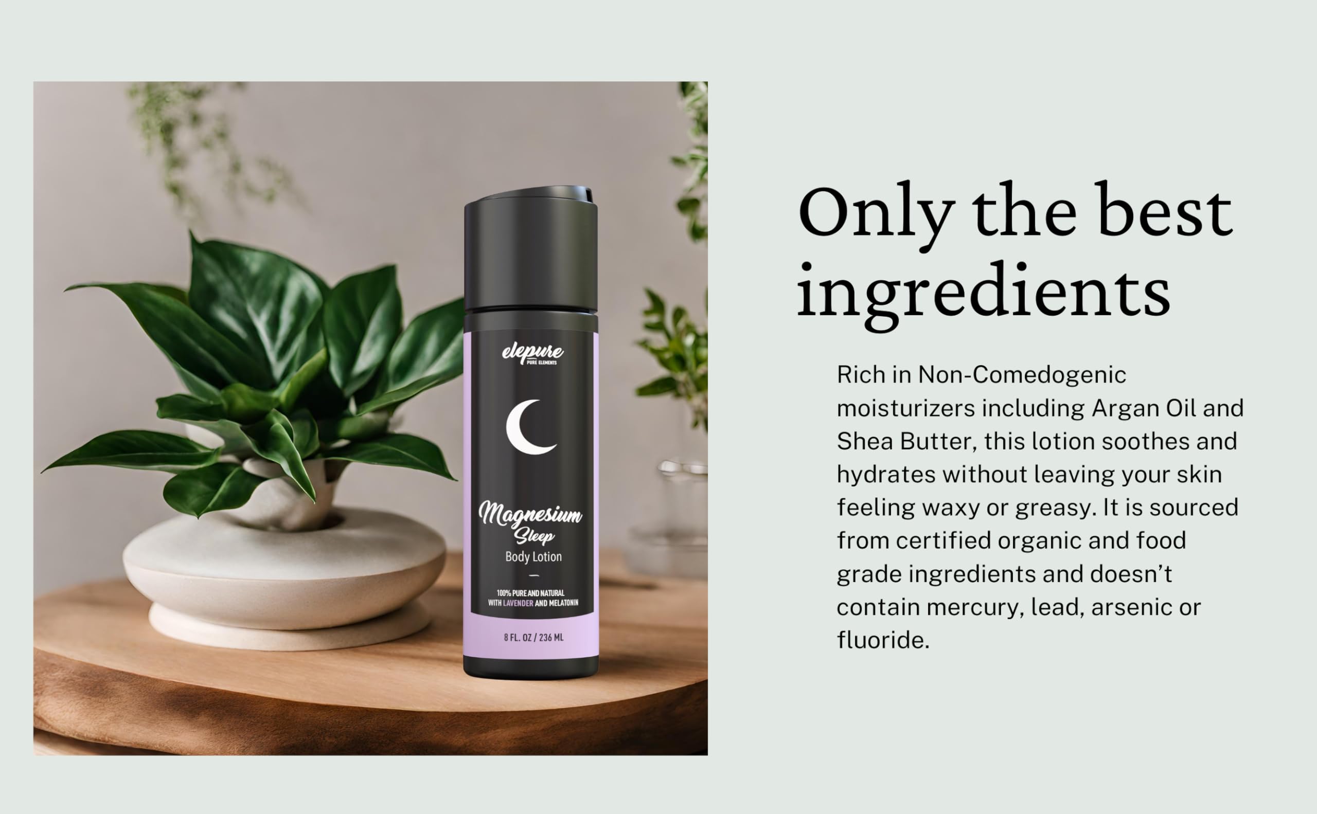 Elepure Pure Elements Magnesium Sleep Lotion with Lavender and Melatonin - Topical Application Night Cream- High Potency - Organic Materials - Large Size - Great Value - 8 fl. oz Elepure Pure ElementsAu supplements
