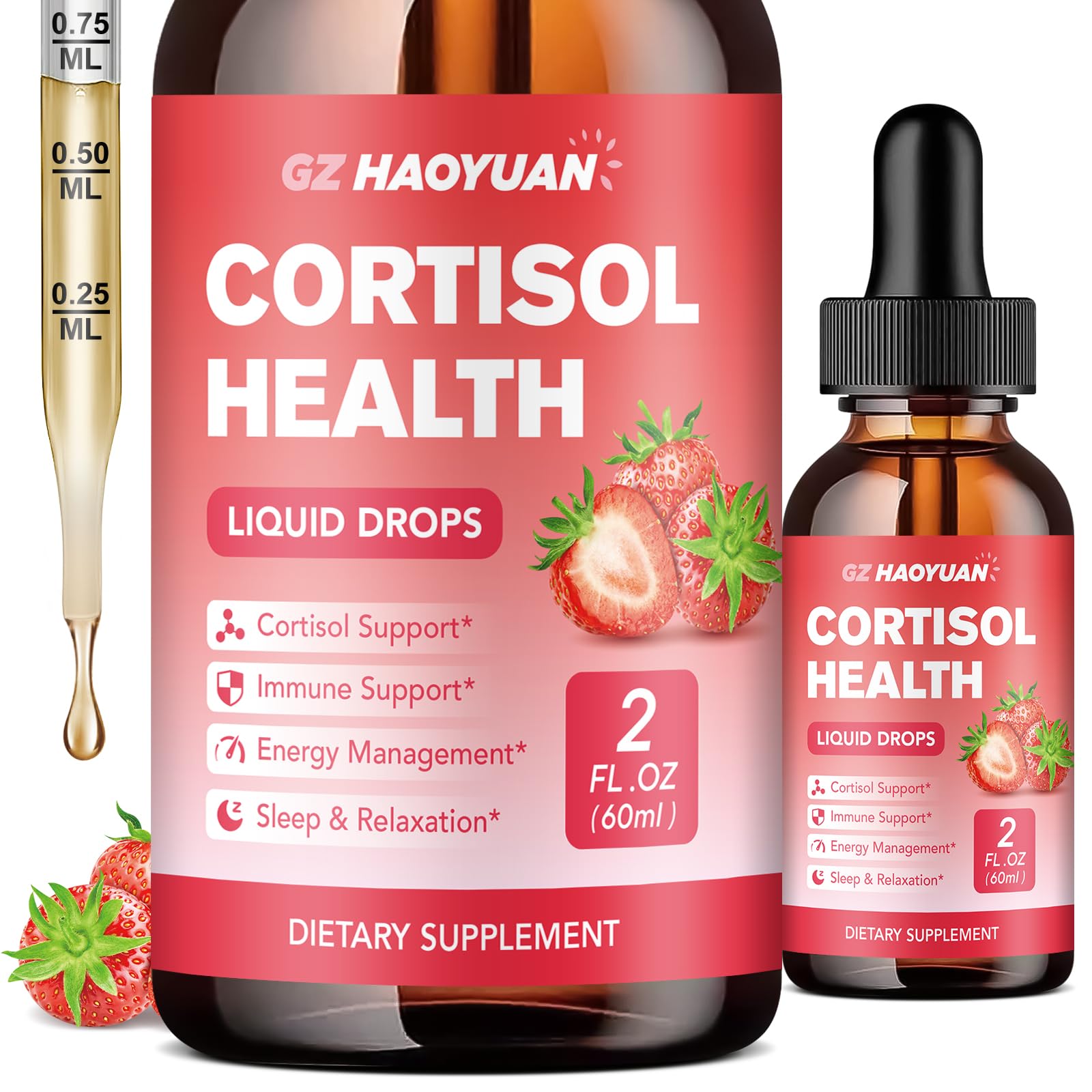 GZ HAOYUAN Cortisol Supplement Liquid Drops for Women and Men with Magnesium, Ashwagandha, L-theanine, Phosphatidylserine for Lower Cortisol, Calm, Mood, Sleep Support - 2 FL.OZ, Strawberry GZ HAOYUANAu supplements