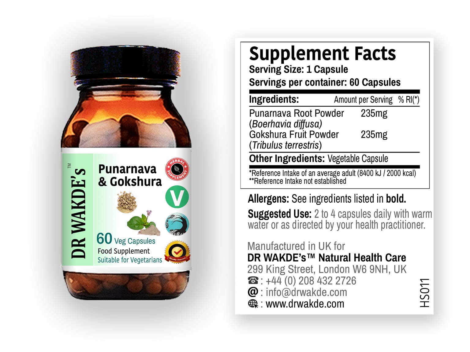 DR WAKDE's Punarnava & Gokshura Capsules (60 Veg Caps, Promotes Healthy Urinary Flush, Ayurvedic Supplement, Vegan, Herbal, All Natural, Made in UK) DR WAKDE'sAu supplements