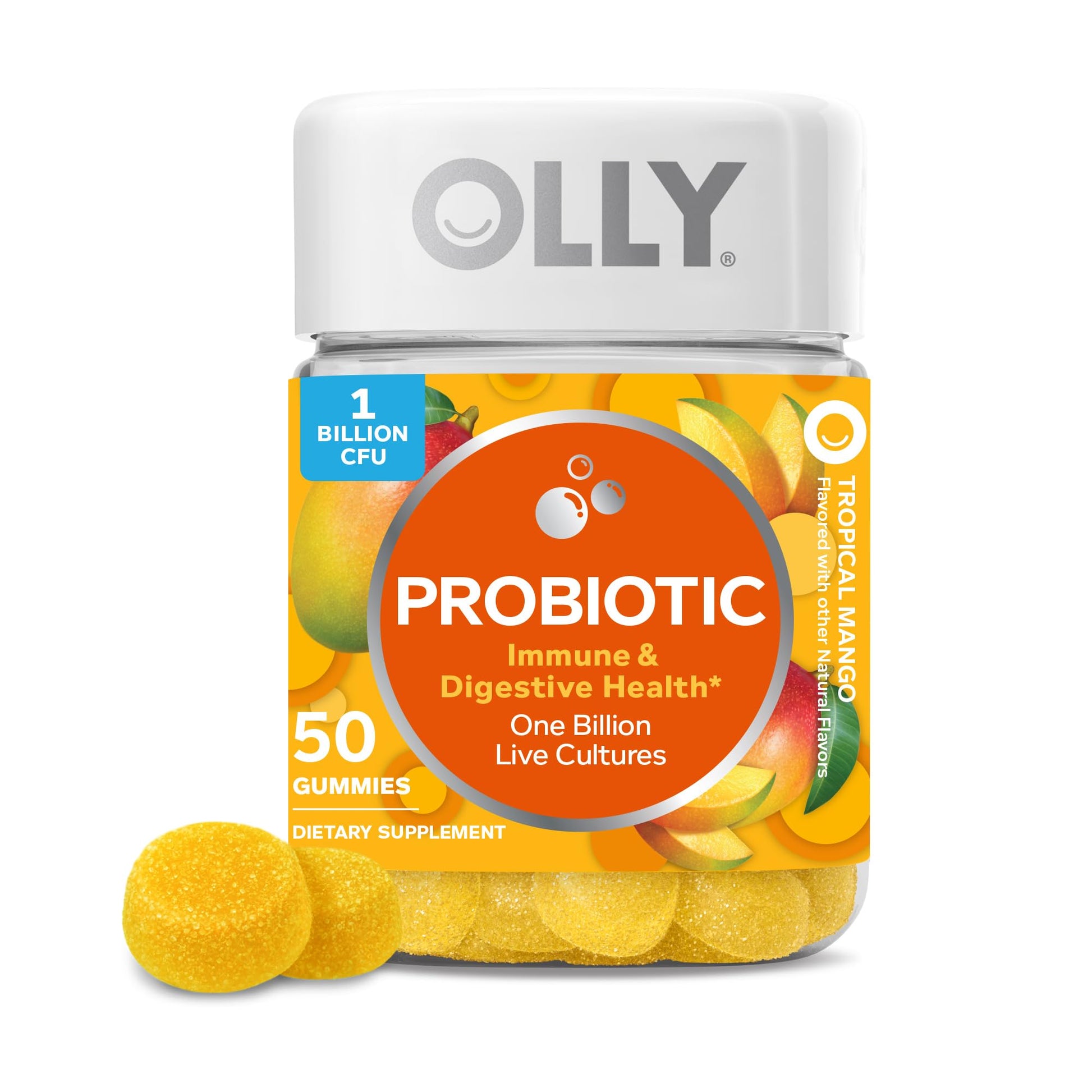 OLLY Probiotic Gummy, Immune and Digestive Support, 1 Billion CFUs, Chewable Probiotic Supplement, Mango, 25 Day Supply - 50 Count OLLYAu supplements