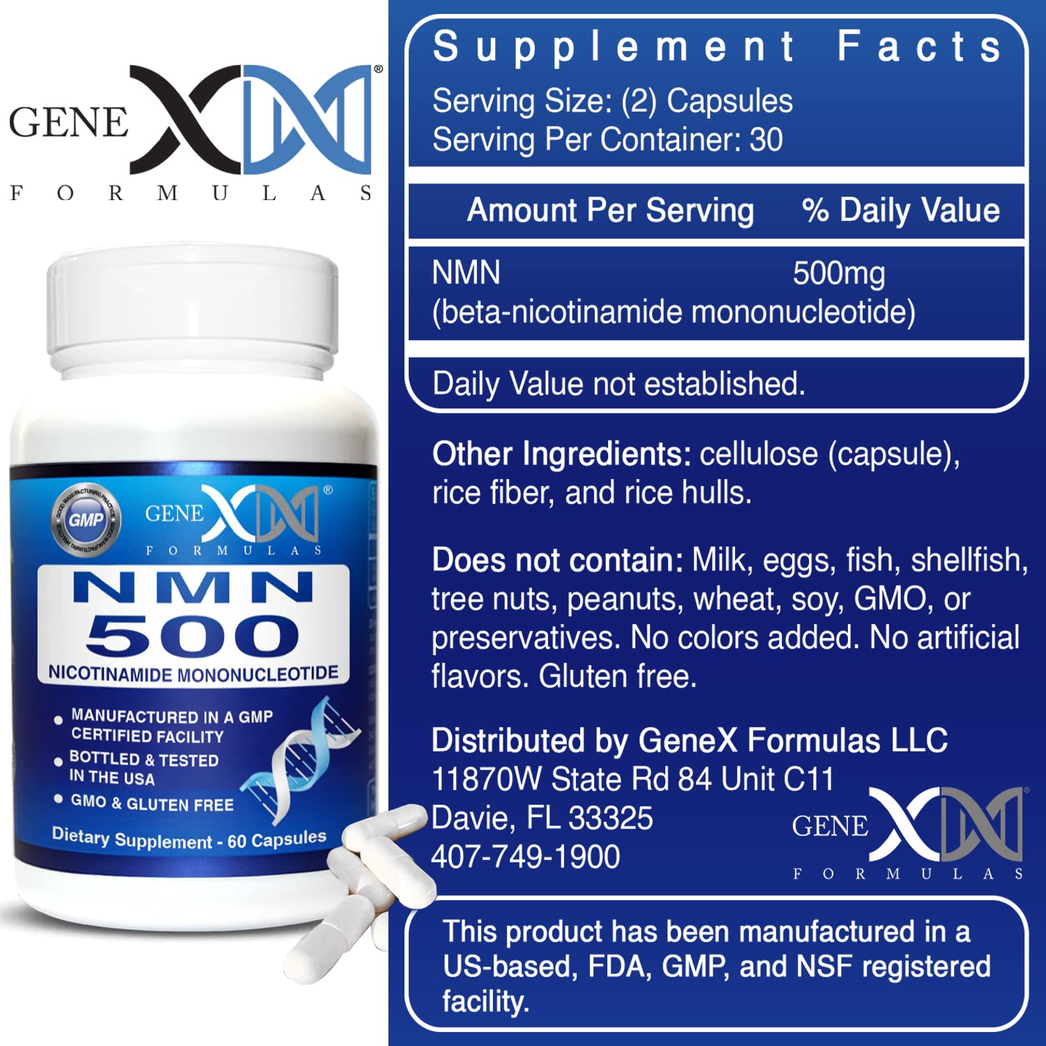Genex Formulas NMN 500mg - 99% Pure Shelf Stabilized Supplement Capsules for Increased NAD Levels & Healthy Aging, GMP Certified, 500mg per Serving, 60 Capsules Genex FormulasAu supplements