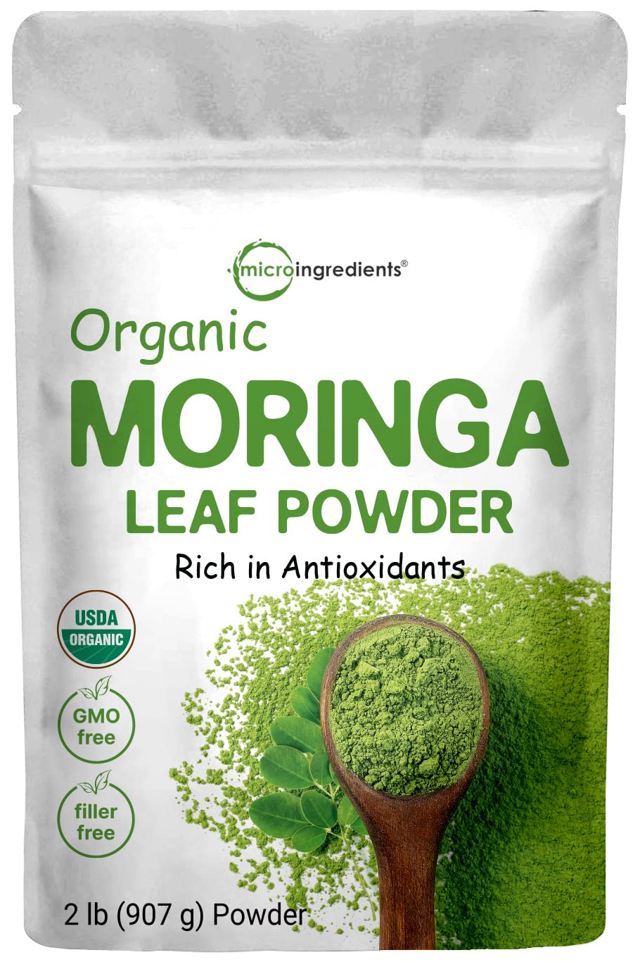 Organic Moringa Oleifera Leaf Powder for Hair, 2 Pounds, Rich in Antioxidants and Immune Micro IngredientsUS supplements