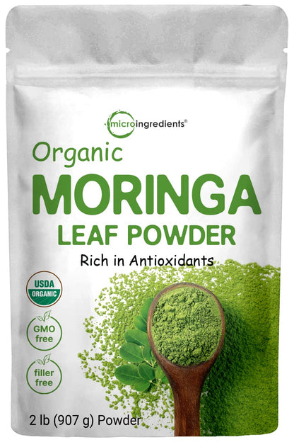 Organic Moringa Oleifera Leaf Powder for Hair, 2 Pounds, Rich in Antioxidants and Immune Micro IngredientsUS supplements