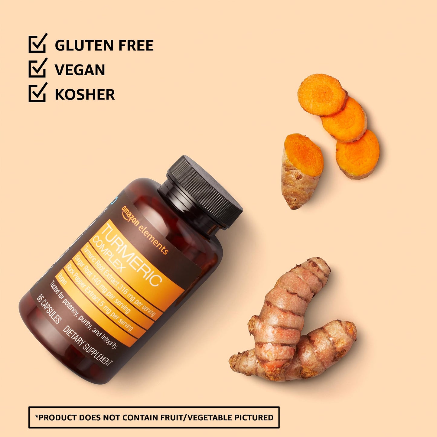 Amazon Elements Turmeric Complex, 316 mg Curcumin, 140 mg Ginger, 5 mg Black Amazon ElementsUS supplements