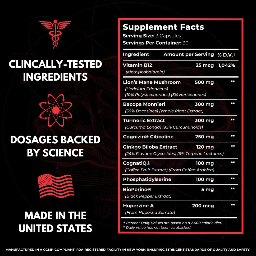 FOCUS + THINK Nootropic Brain Supplement Bundle - Energy, Memory & Focus Support - Caffeine + Caffeine-Free Cognitive Stack with Lion's Mane, Bacopa, Citicoline & L-Theanine - 2 Bottles (90 + 90 Capsu HUMBLEROOTS PERFORMANCEnz supplements