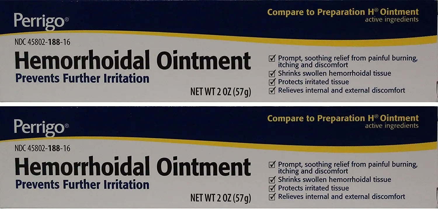 Hemorrhoidal Pain Relief Ointment Generic for Preparation H for Fast Relieves of Internal and External Hemorrhoid Symptoms 2 oz. Per Tube Pack of 2 Total 4 oz. PERRIGO PHARMACEUTICALS CompanyAu supplements