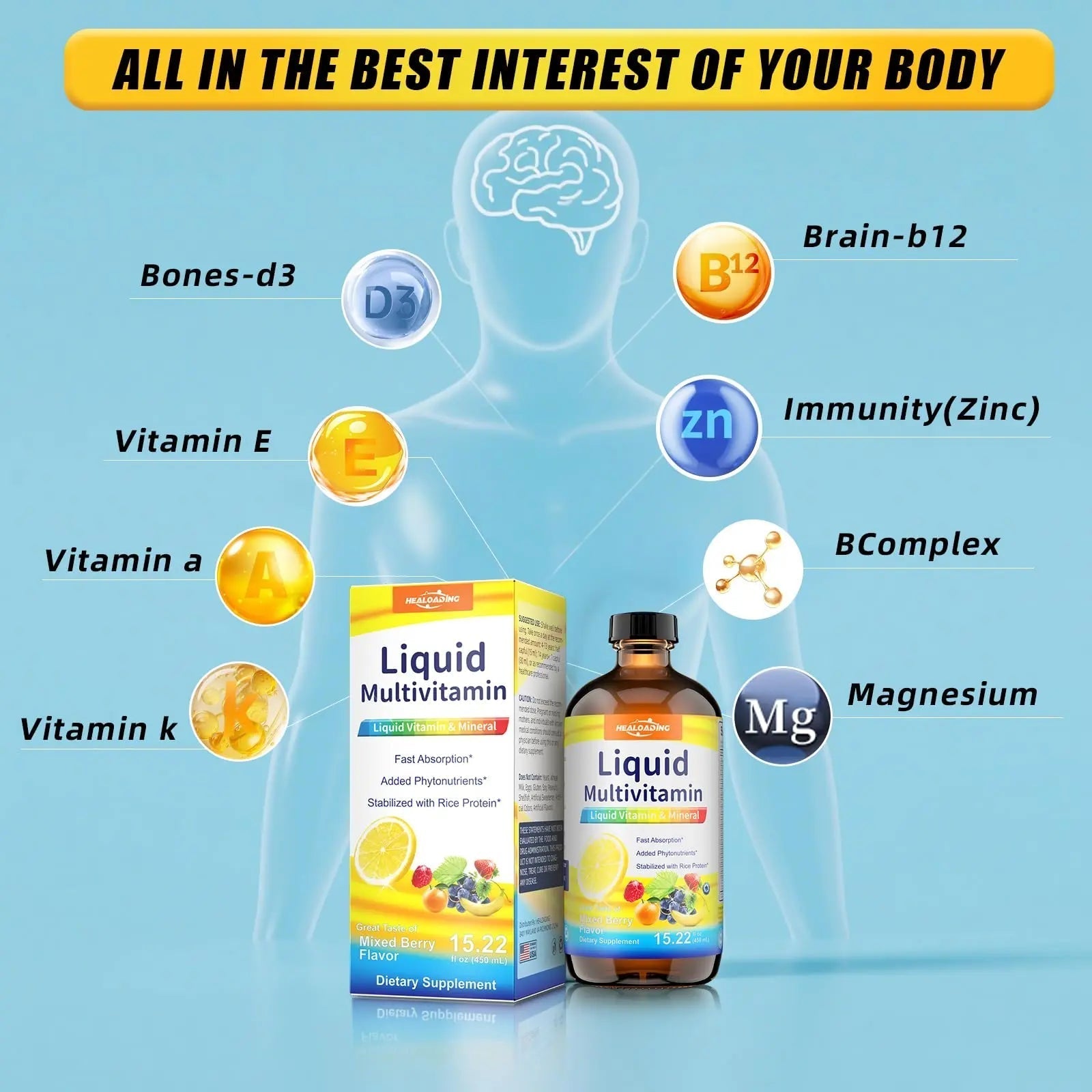HEALOADING Nutritious Liquid Multivitamin for Women：Liquid Multi Vitamin with Amino Acids Zinc Selenium Mixed Fruit Flavor HEALOADINGAu supplements