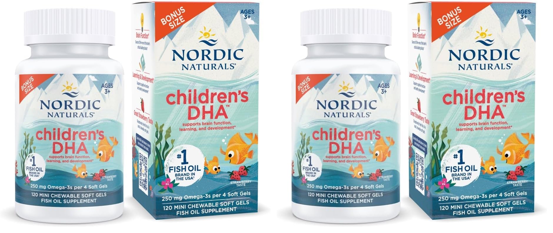 Nordic Naturals Children’s DHA, Strawberry - 120 Mini Chewable Soft Gels for Kids - 250 mg Omega-3 with EPA & DHA - Brain Development & Function - Non-GMO - 30 Servings (Pack of 2) Nordic NaturalsAu supplements
