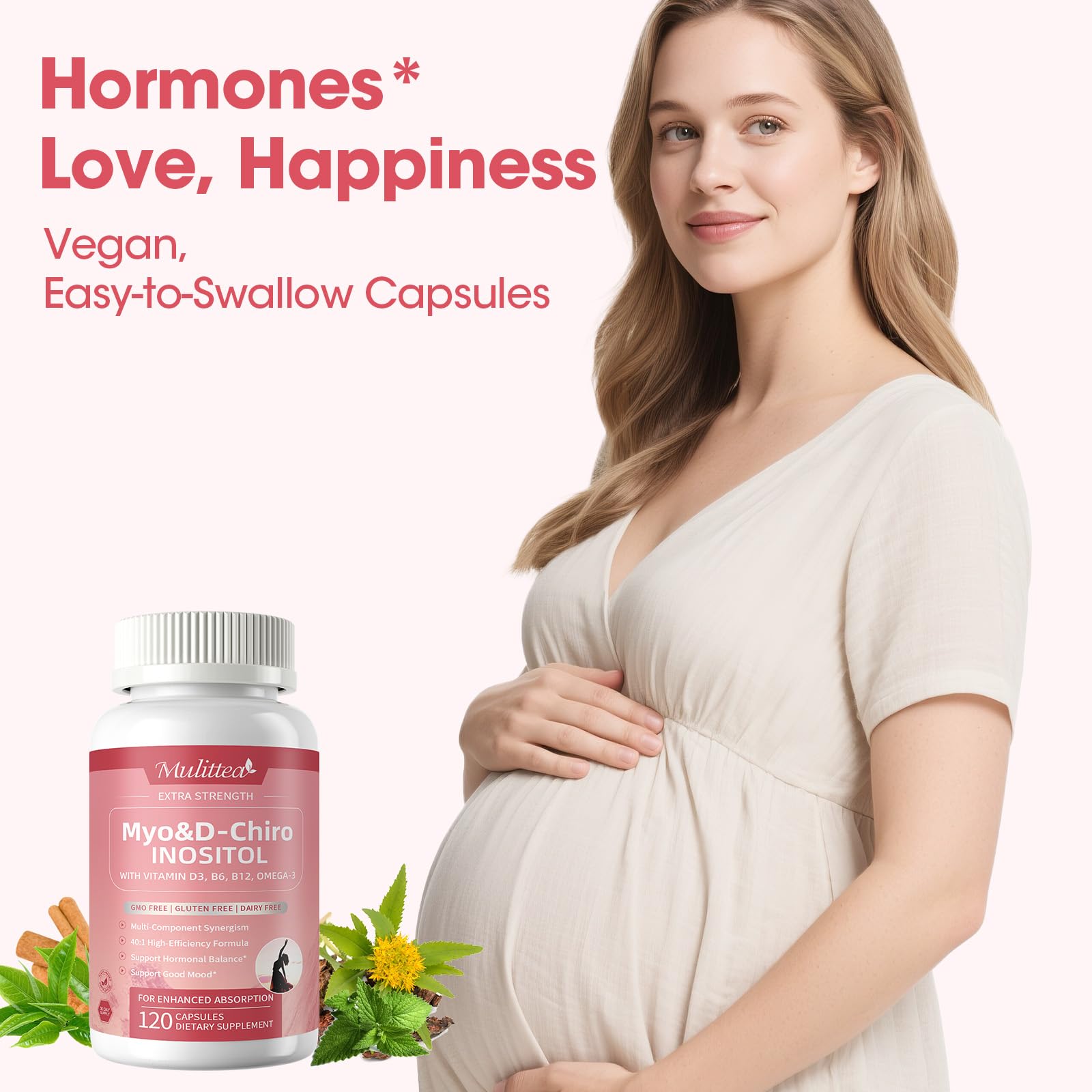 Mulittea Myo-Inositol & D-Chiro Supplement for Women - 14-in-1 Liposomal Inositol with Folic Acid,Omega-3 & Multivitamin for Hormone Balance,Support Ovarian,Skin & Mood- 40:1 Vegan 120 Capsules MulitteaAu supplements