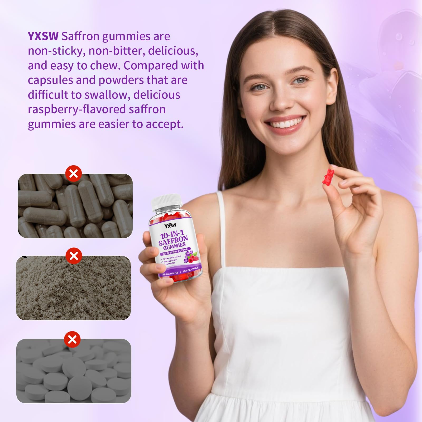 YXSW Saffron Gummies, Saffron Supplements for Kids & Adults with Ashwagandha, L-Theanine, Lemon Balm, Vitamin D3, B6, Magnesium & Zinc - Support Focus, Relaxation, Raspberry Flavor, 120 Count YXSWAu supplements