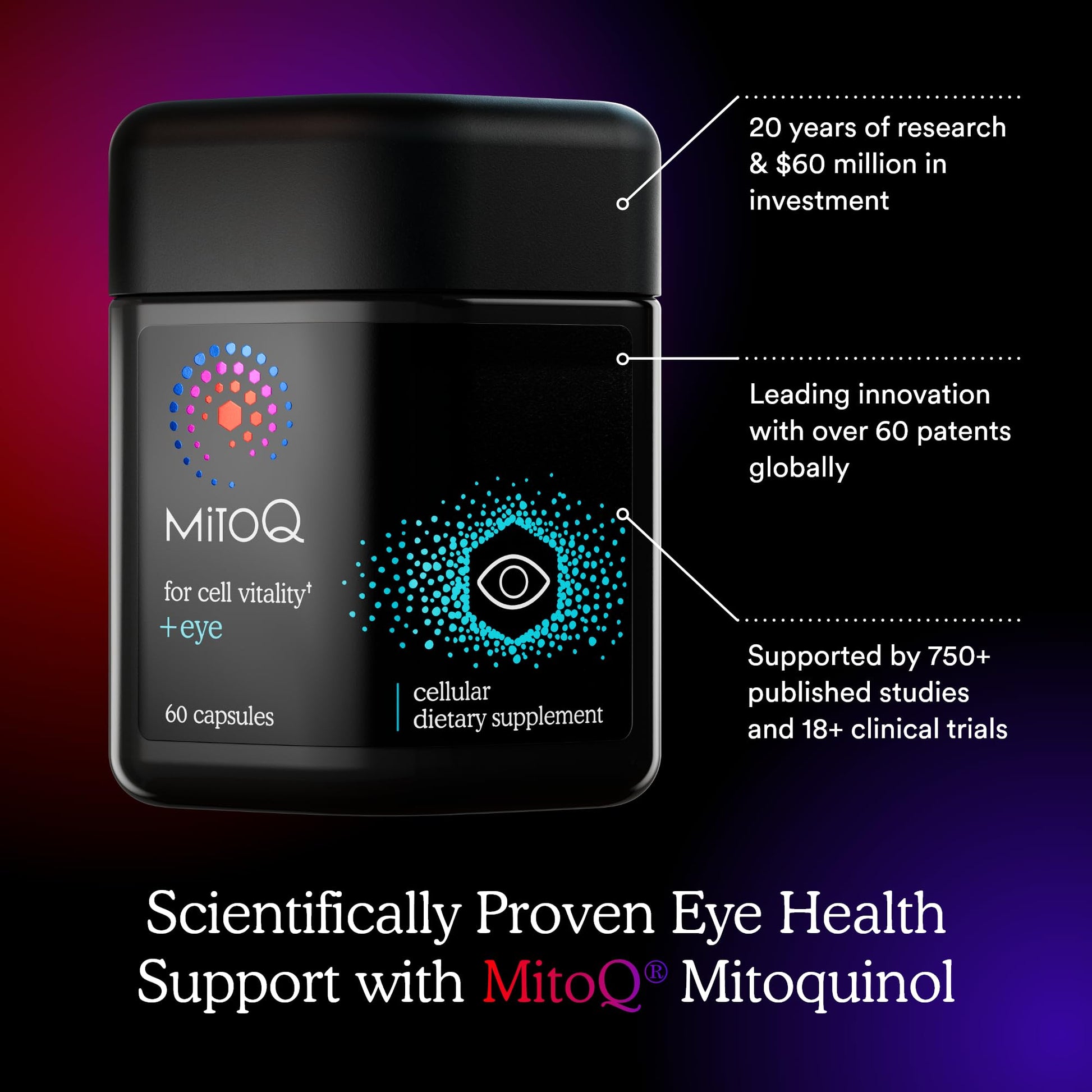 MitoQ +Eye – Eye Health Supplement with Lutein & Zeaxanthin (5:1 Ratio), Bilberry, Maritime Pine Bark, Zinc, Mitoquinol | Supports Macular Health, Visual Clarity & Blue Light Defense MitoQAu supplements