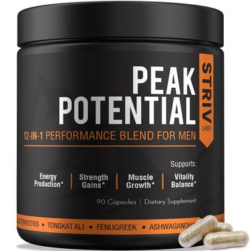 STRIVLABS Peak Potential 12-in-1 Testosterone Support for Men – Natural Strength, Energy & Muscle Builder with Tongkat Ali, Ashwagandha & Fenugreek – 90 Capsules STRIVLABSAu supplements