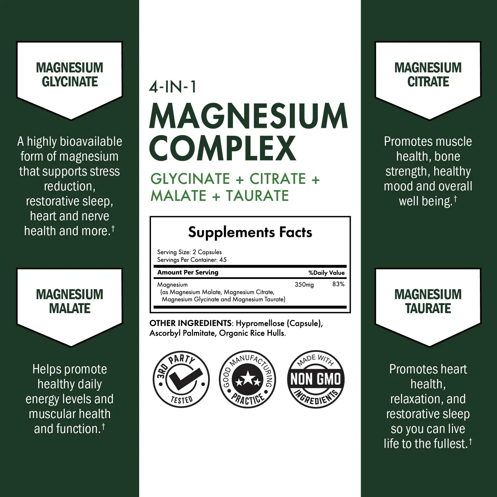 BioSchwartz Magnesium Complex Supplement (90 Capsules) 350mg Magnesium Glycinate Citrate Malate and Taurate Per Serving for Healthy Nerves Muscles Heart Sleep Support (Vegan, Gluten-Free, Non-GMO) BioSchwartznz supplements
