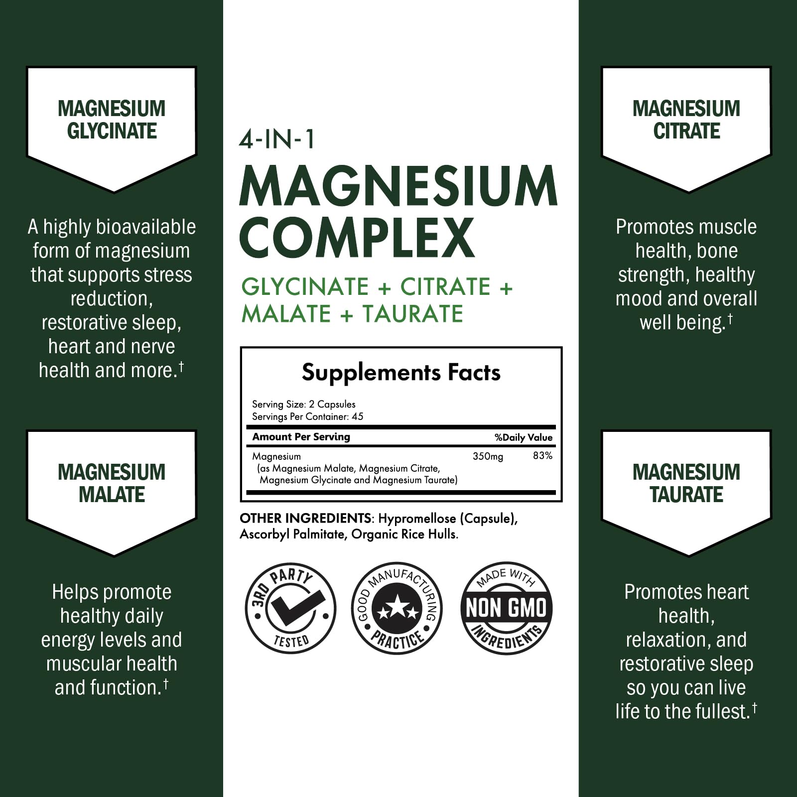 BioSchwartz Magnesium Complex Supplement (90 Capsules) 350mg Magnesium Glycinate Citrate Malate and Taurate Per Serving for Healthy Nerves Muscles Heart Sleep Support (Vegan, Gluten-Free, Non-GMO) BioSchwartzAu supplements