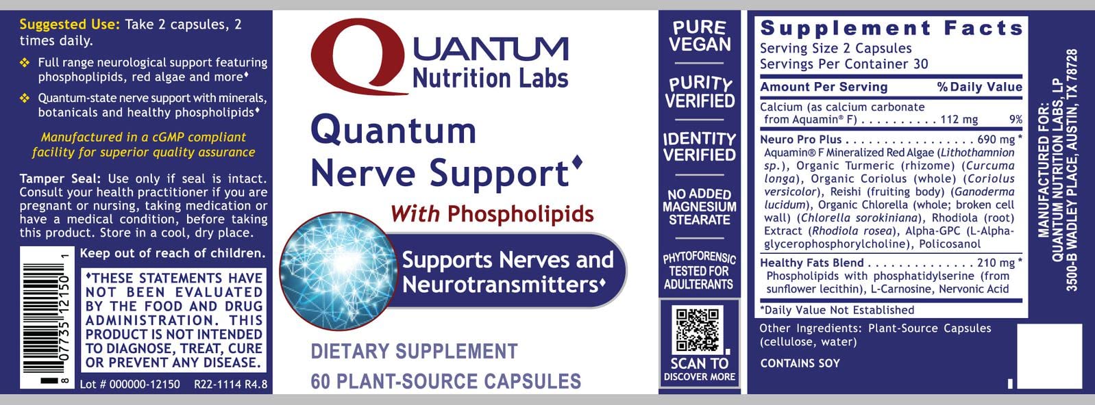 Quantum Nutrition Labs Nerve Support - Nerve Health Supplements, Brain Supplements, Nootropic with Rhodiola Rosea, Brain & Nerve Health - 60 Vegetarian Capsules Quantum NutritionAu supplements