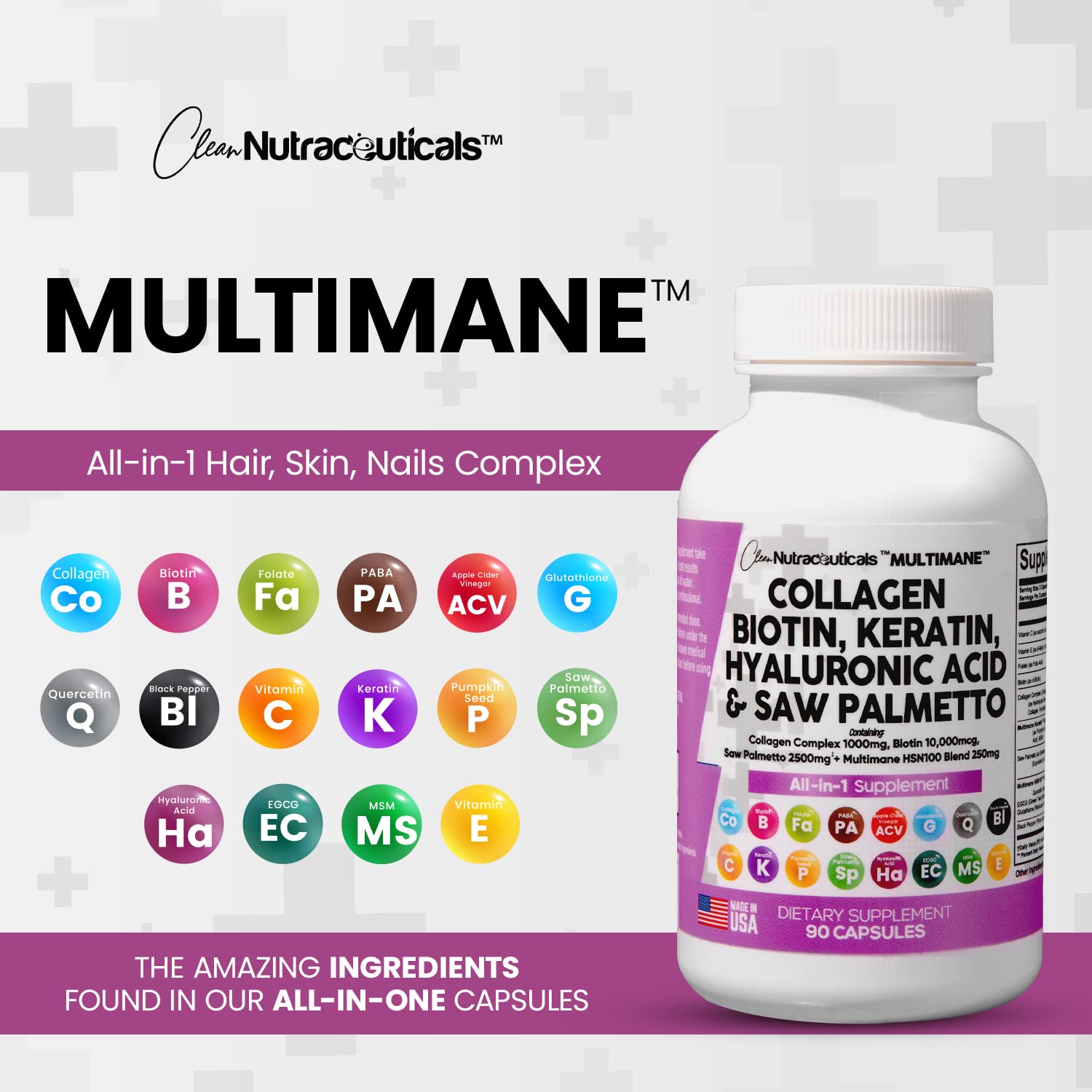 Collagen Pills 1000mg Biotin 10000mcg Keratin Saw Palmetto 2500mg 90 Ct Clean NutraceuticalsAu supplements
