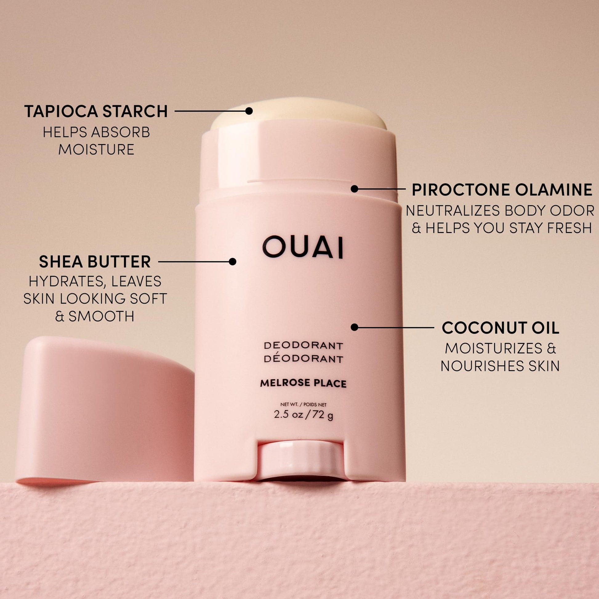 OUAI Aluminum Free Deodorant - Women's Deodorant with 24-Hour Odor Control & Invisible Application - Enriched with Notes of Rose, Berry, Lychee & Pink Peppercorn - Melrose Place (2.5 oz) OUAIAu supplements
