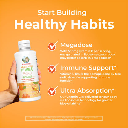 MaryRuth's Megadose Liquid Vitamin C Liposomal | 500 mg Per Serving | Ultra Absorption | Immunity | Antioxidant Support | Collagen Formation | Vegan | Gluten Free | Sugar Free | 7.6 Oz | 30 Servings MARYRUTH'SUS supplements