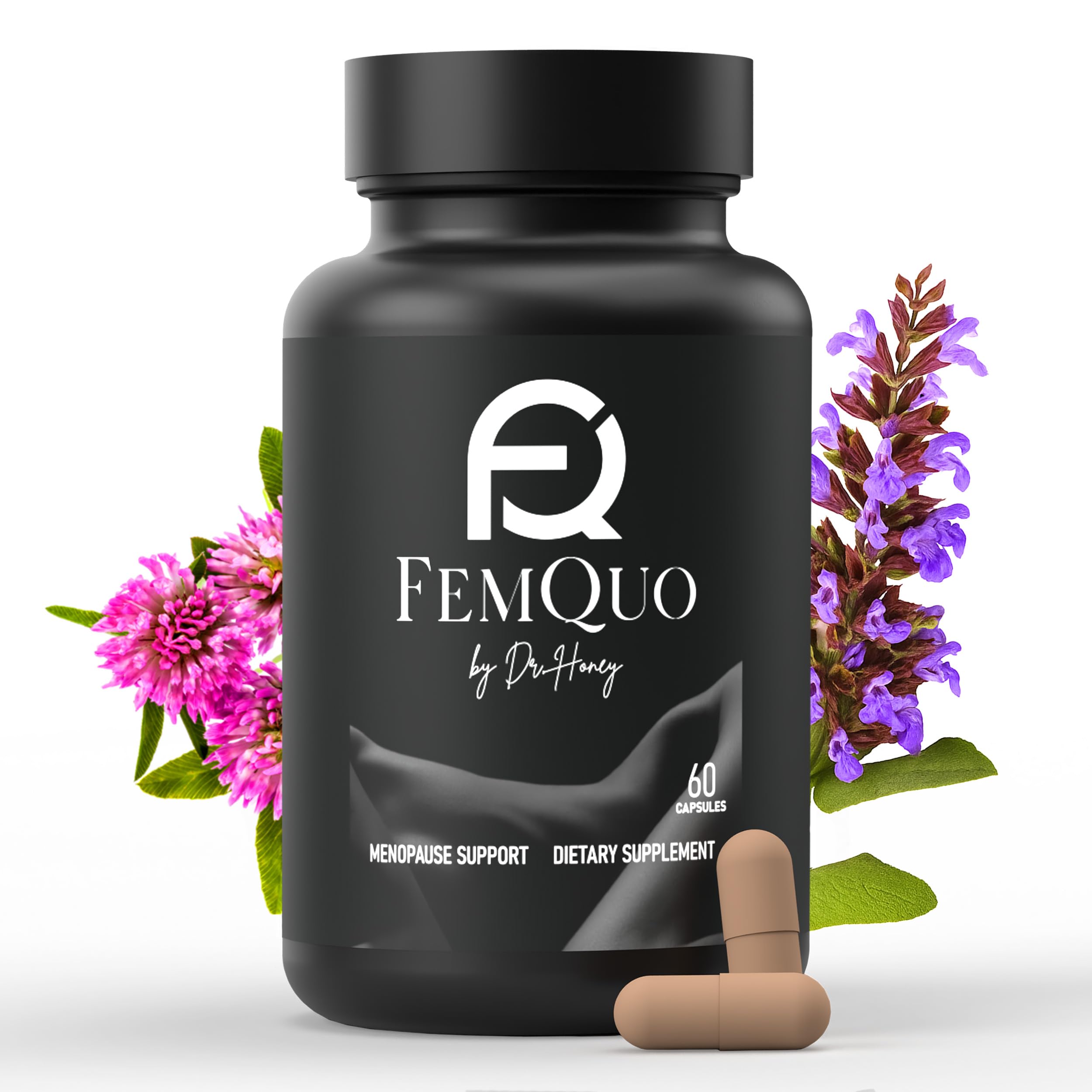 FemQuo by Dr. Honey Menopause & Perimenopause Support for Women Non Hormonal OBGYN Formulated with Rhapontic Rhubarb Red Clover Hops &Sage to Help Hot Flashes Night Sweats Sleep and Mood 60 Capsules FemQuo by Dr. HoneyAu supplements