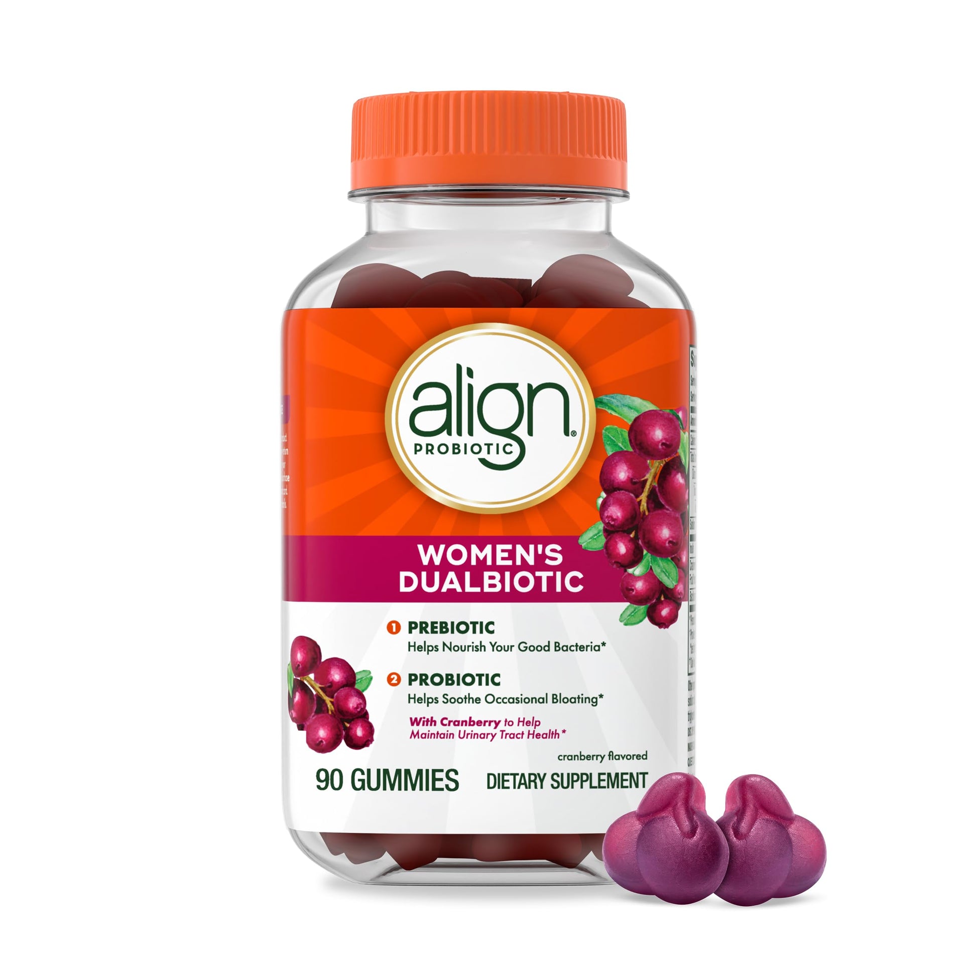 Align Probiotic, Women's Dualbiotic, Womens Probiotic Gummies, Prebiotics and Probiotics for Women, with Cranberry for Urinary Tract Health*, Cranberry Flavor, 90 Gummies AlignAu supplements